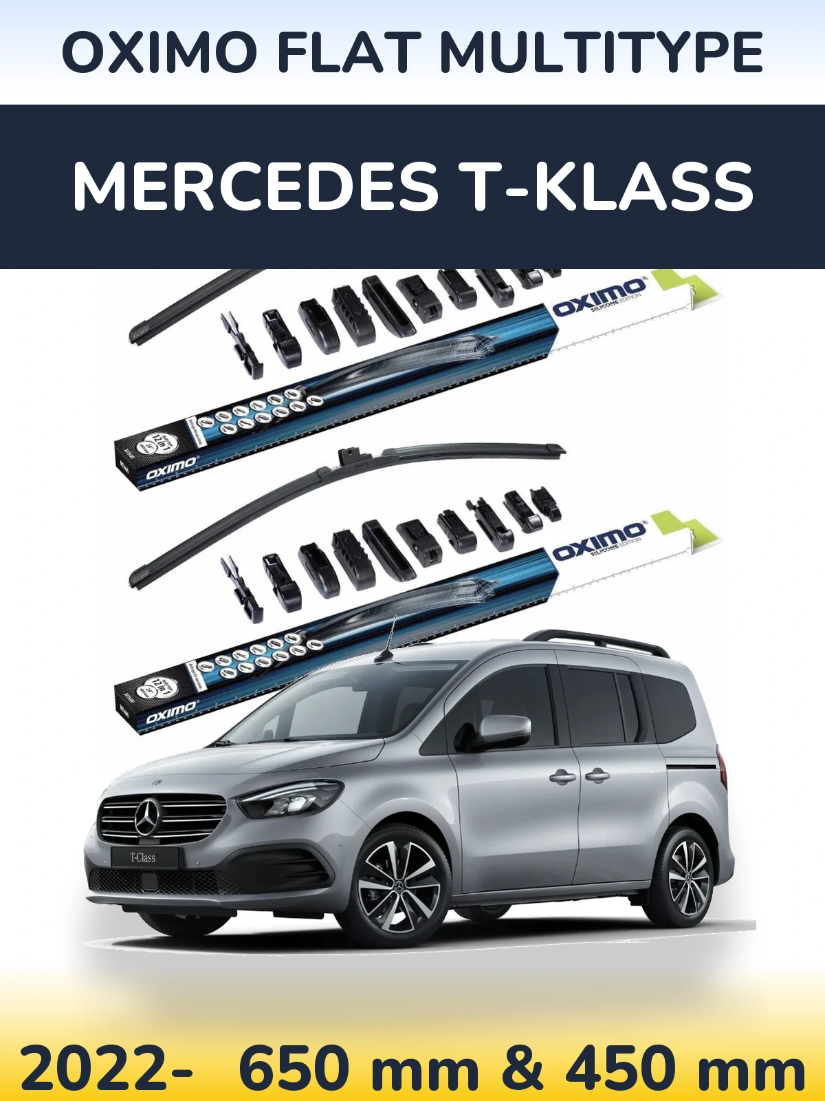 Комплект передних дворников Oximo Flat MultiТипe 650 & 450 мм для Mercedes T-Klass 2022-2026