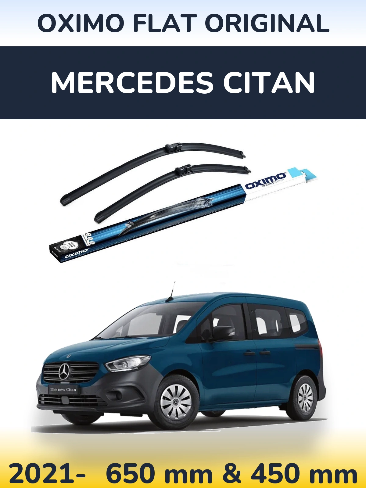 Front wiper blade set Oximo Flat Original 650 & 450 mm for Mercedes Citan 2021-2026