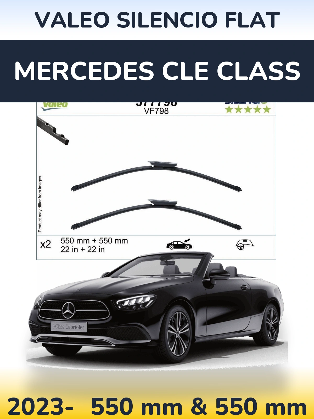 Front wiper blade set Valeo Silencio Flat 550 & 550 mm for Mercedes CLE Class 2023-2026