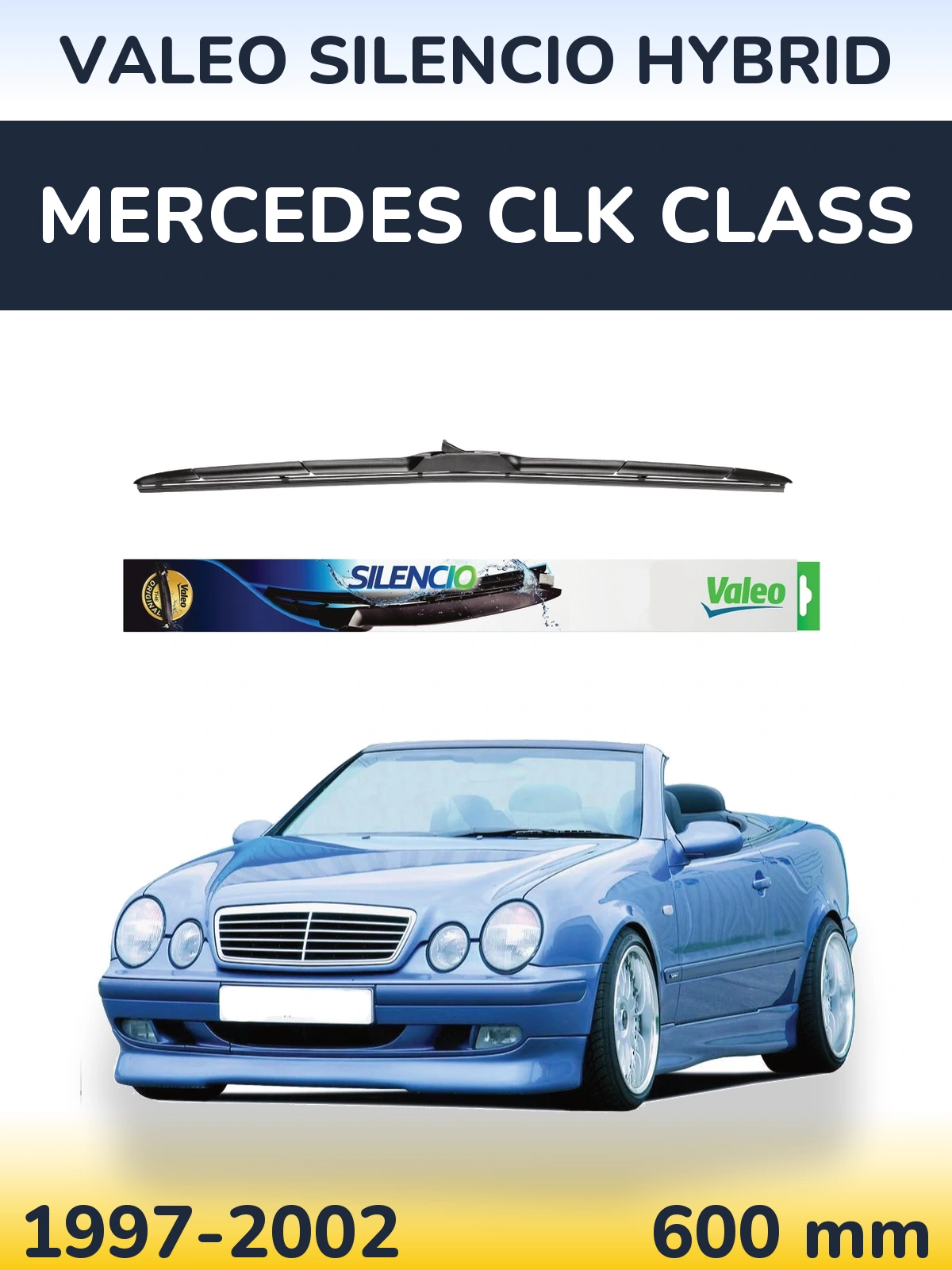 Передний дворник Valeo Silencio Hybrid 600 мм для Mercedes CLK Class 1997-2002