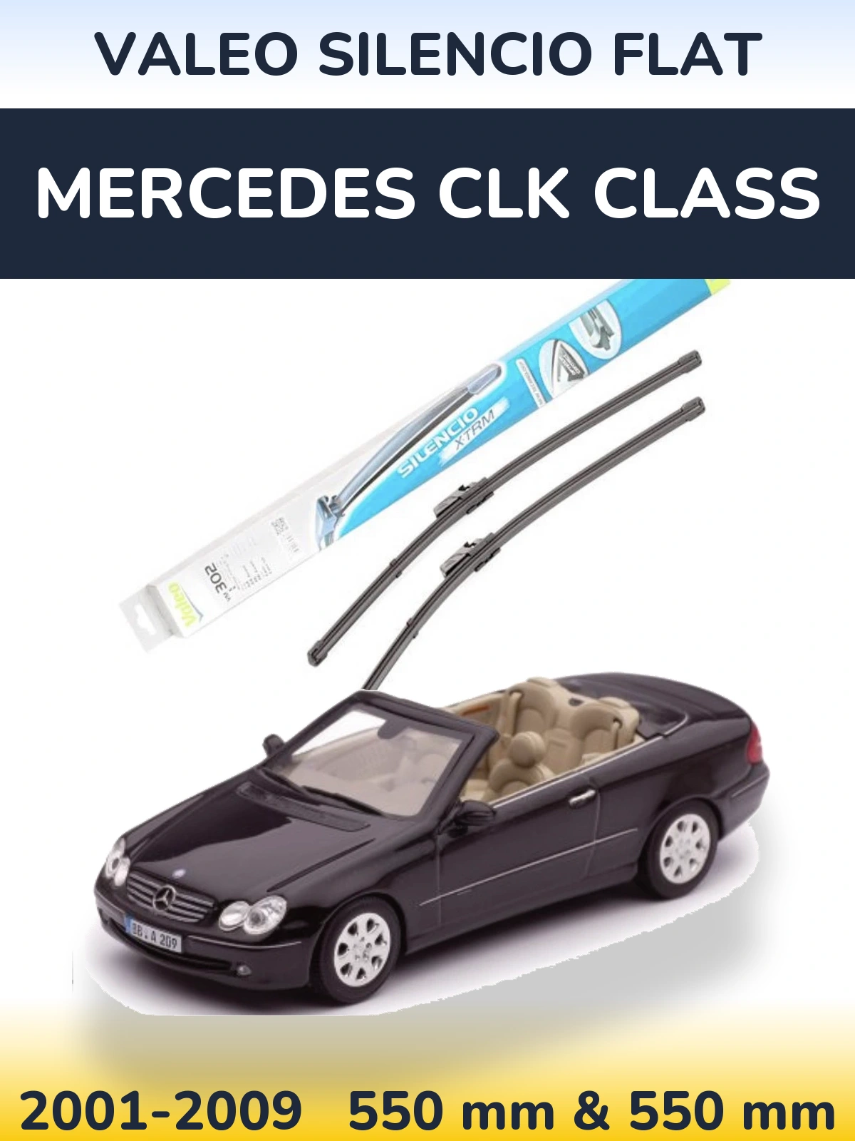Front wiper blade set Valeo Silencio Flat 550 & 550 mm for Mercedes CLK Class 2001-2009