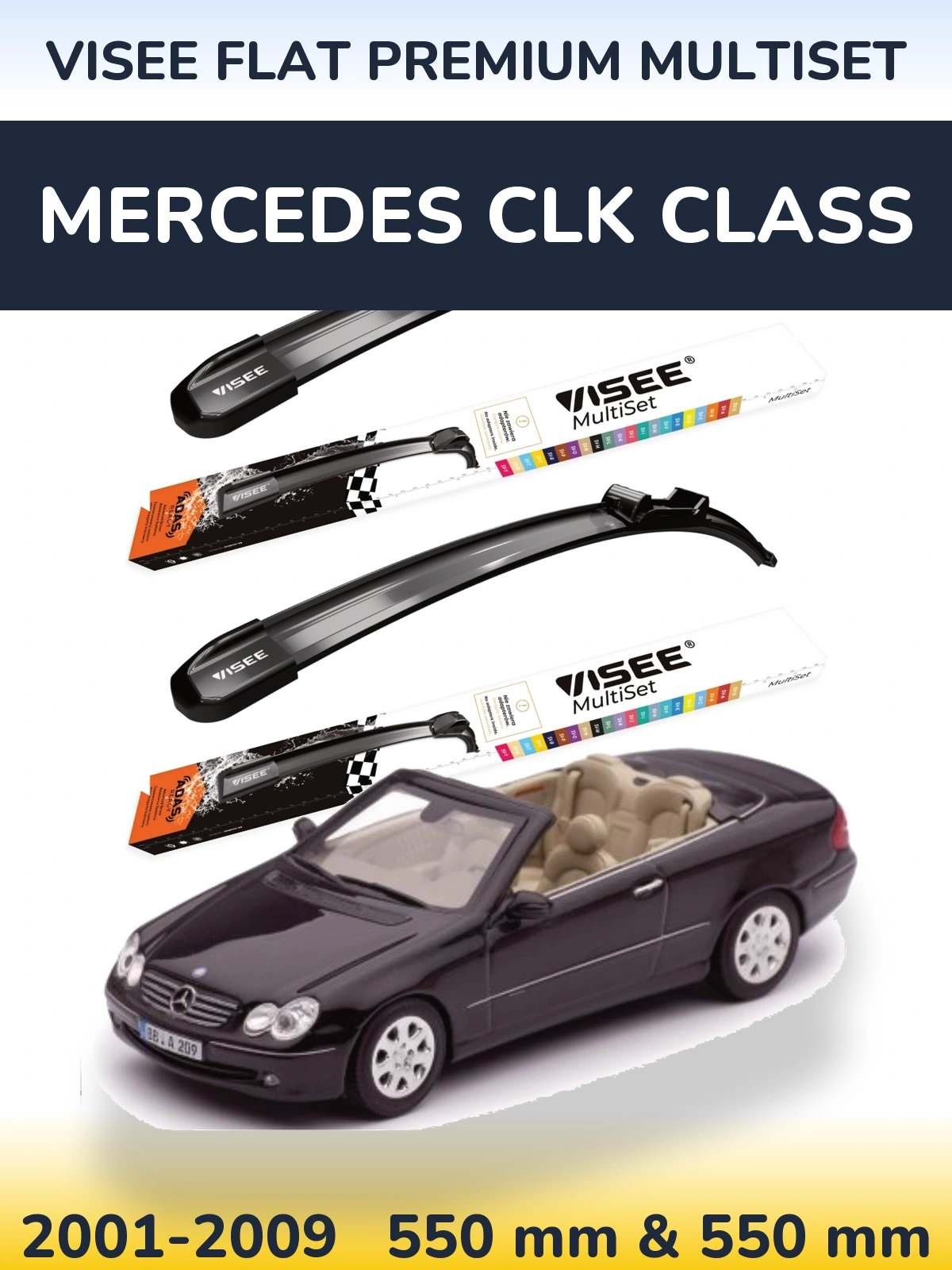 Комплект передних дворников VISEE FLAT PREMIUM MultiSet 550 & 550 мм для Mercedes CLK Class 2001-2009