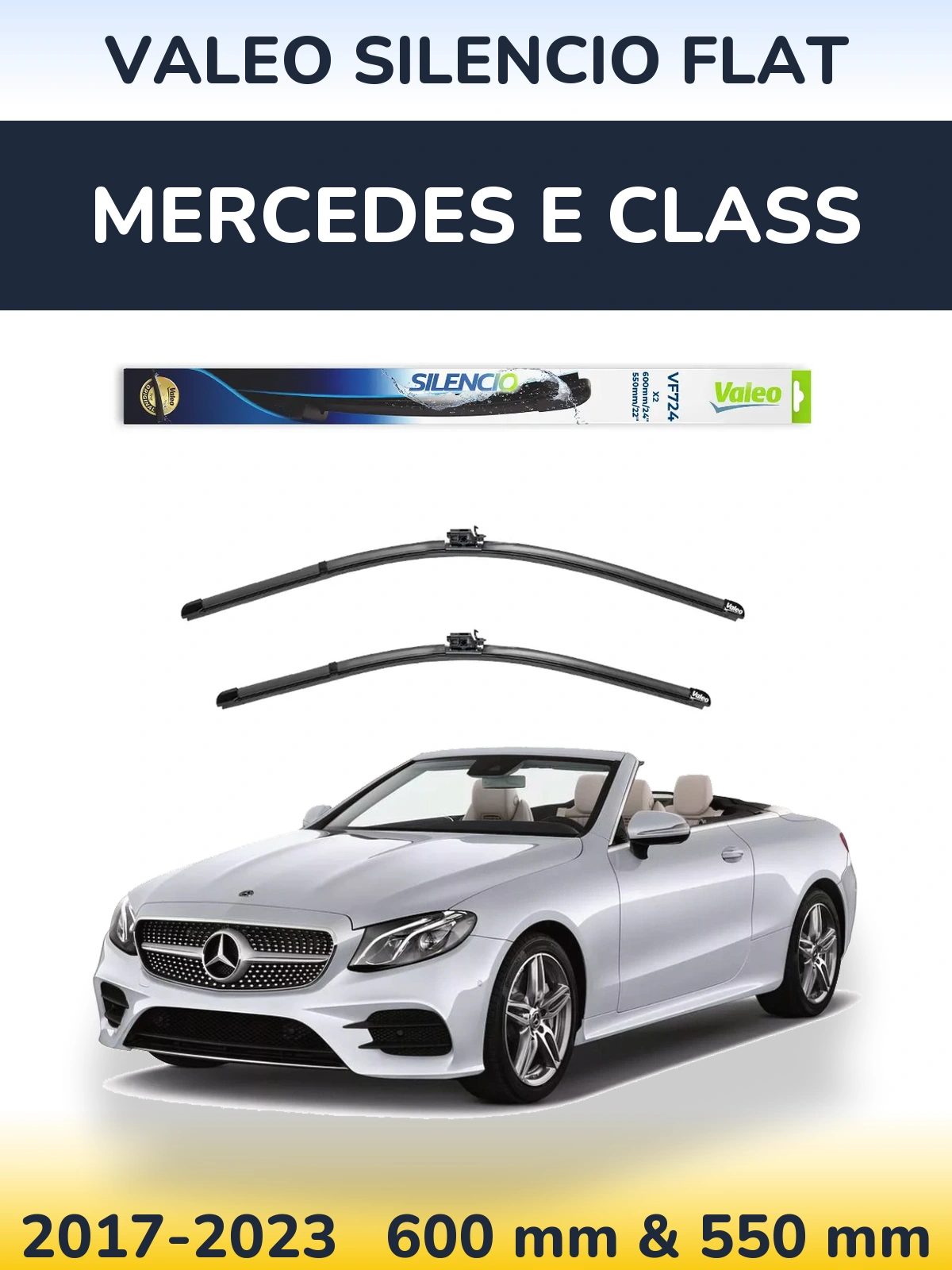 Front wiper blade set Valeo Silencio Flat 600 & 550 mm for Mercedes E Class 2017-2023