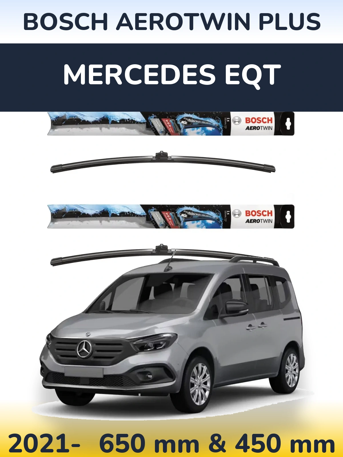 Комплект передних дворников BOSCH AeroTwin Plus 650 & 450 мм для Mercedes EQT 2021-2026