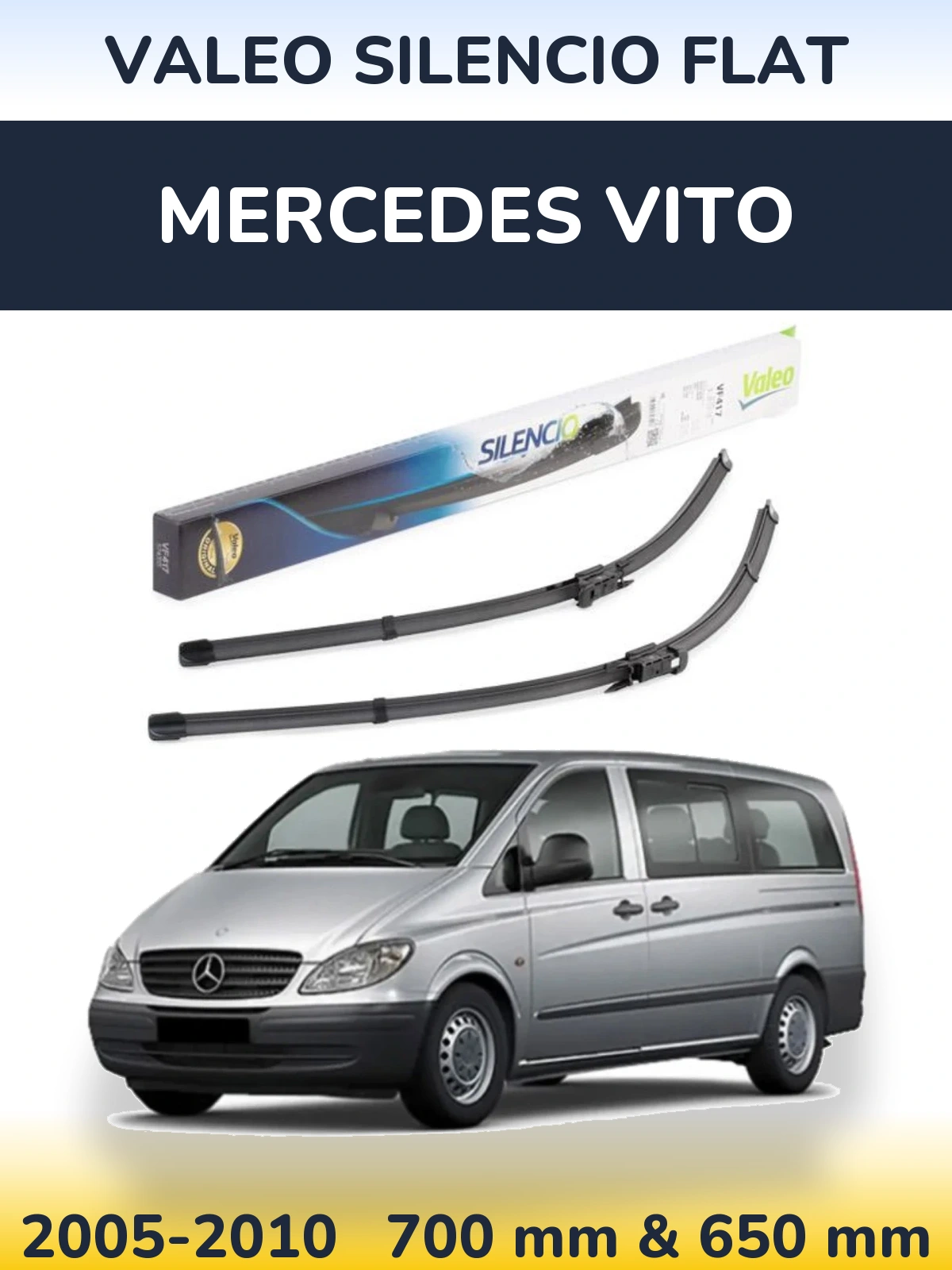 Front wiper blade set Valeo Silencio Flat 700 & 650 mm for Mercedes Vito 2005-2010