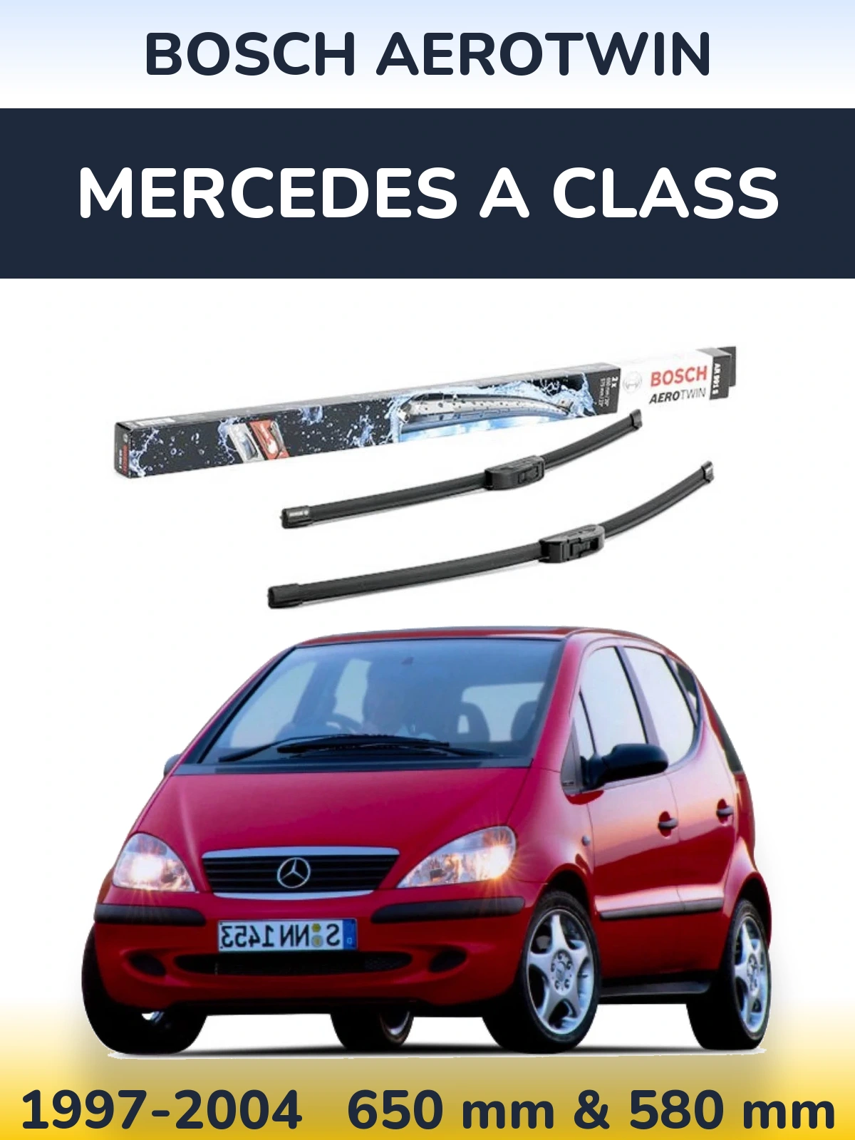 Front wiper blade set BOSCH AeroTwin 650 & 580 mm for Mercedes A Class 1997-2004