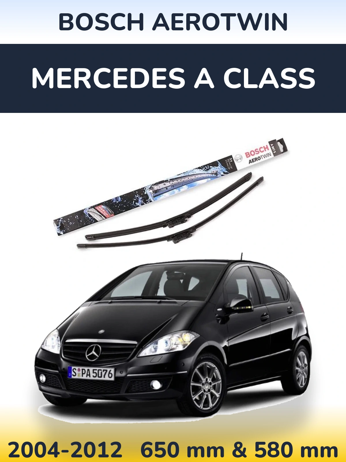 Front wiper blade set BOSCH AeroTwin 650 & 580 mm for Mercedes A Class 2004-2012