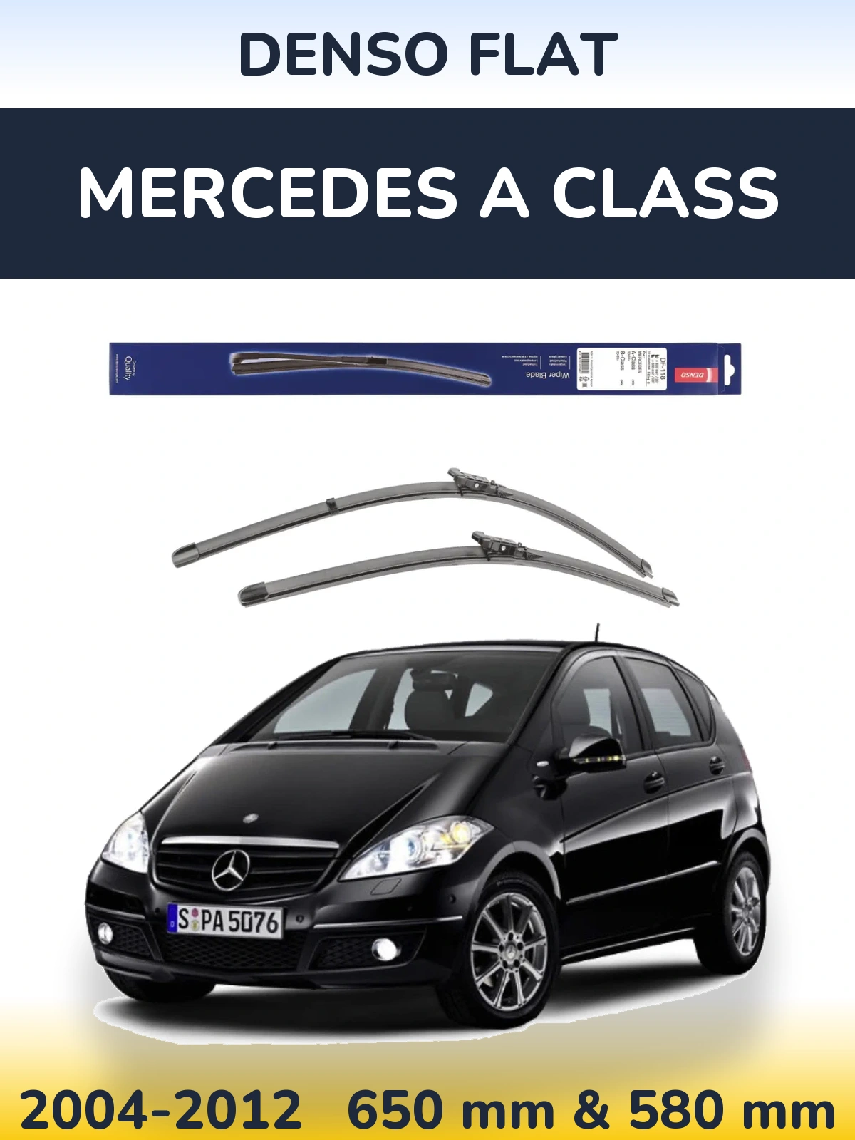 Front wiper blade set Denso Flat 650 & 580 mm for Mercedes A Class 2004-2012