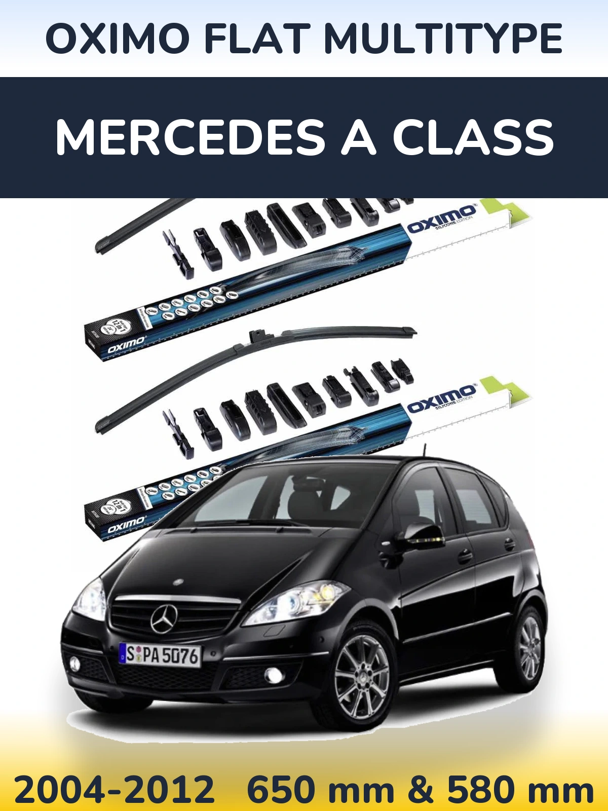 Front wiper blade set Oximo Flat MultiTipse 650 & 580 mm for Mercedes A Class 2004-2012