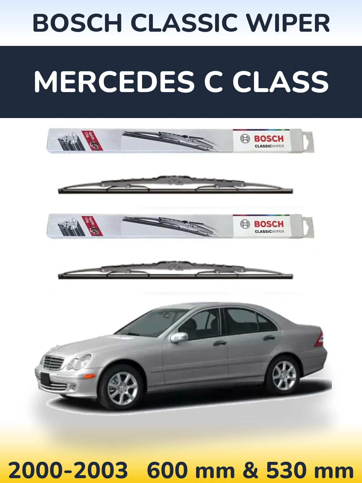 Комплект передних дворников BOSCH Classic Wiper 600 & 530 мм для Mercedes C Class 2000-2003