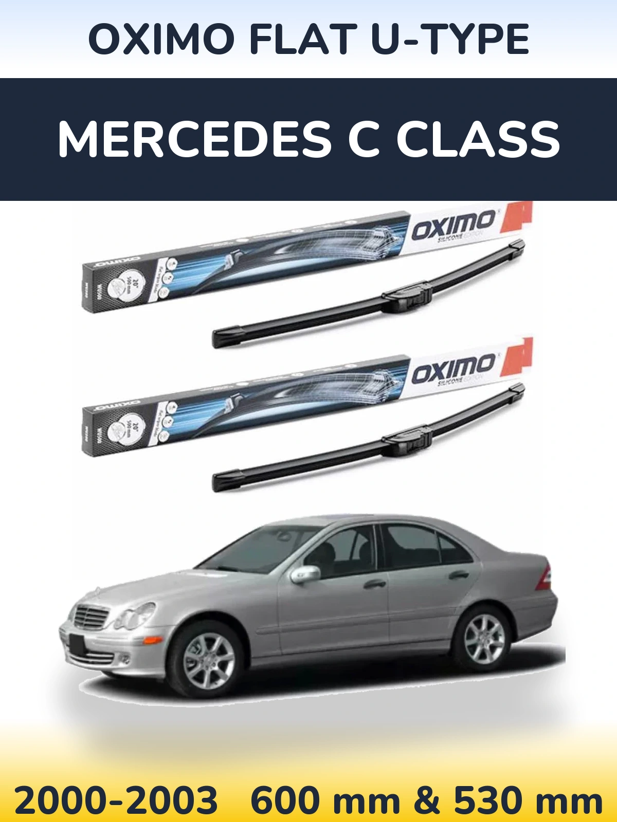 Front wiper blade set Oximo Flat U-type 600 & 530 mm for Mercedes C Class 2000-2003
