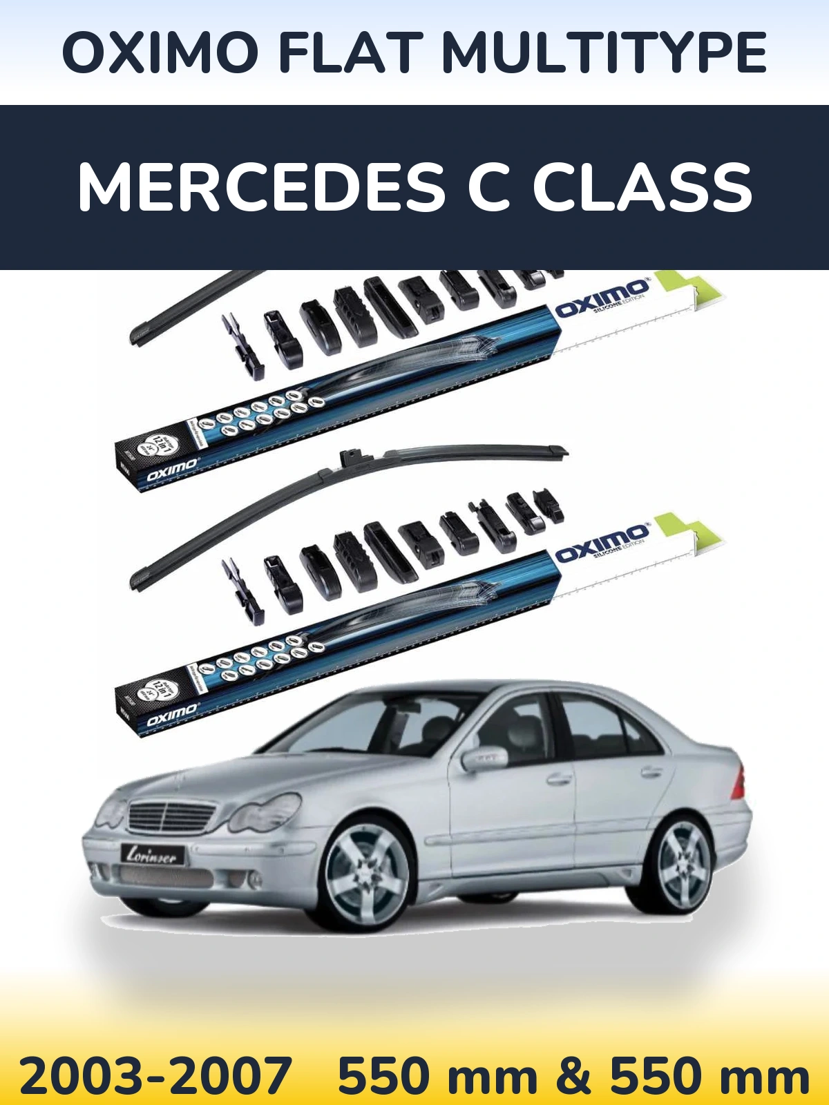 Front wiper blade set Oximo Flat MultiTypee 550 & 550 mm for Mercedes C Class 2003-2007