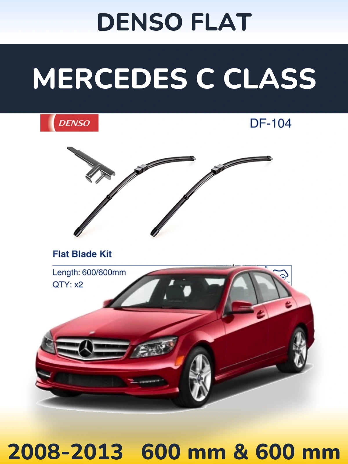 Front wiper blade set Denso Flat 600 & 600 mm for Mercedes C Class 2008-2013
