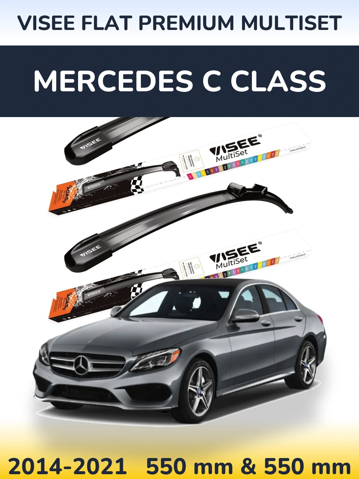Front wiper blade set VISEE FLAT PREMIUM MultiSet 550 & 550 mm for Mercedes C Class 2014-2021