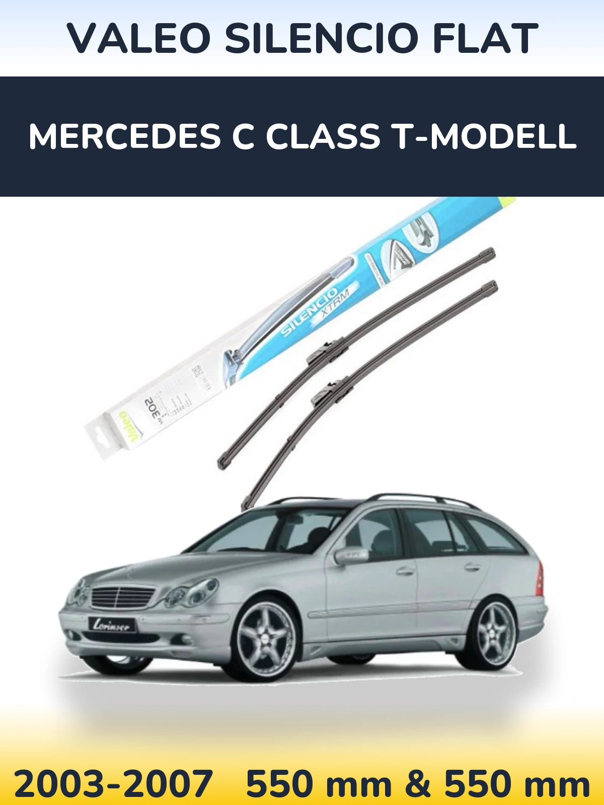Front wiper blade set Valeo Silencio Flat 550 & 550 mm for Mercedes C Class T-Modelisl 2003-2007