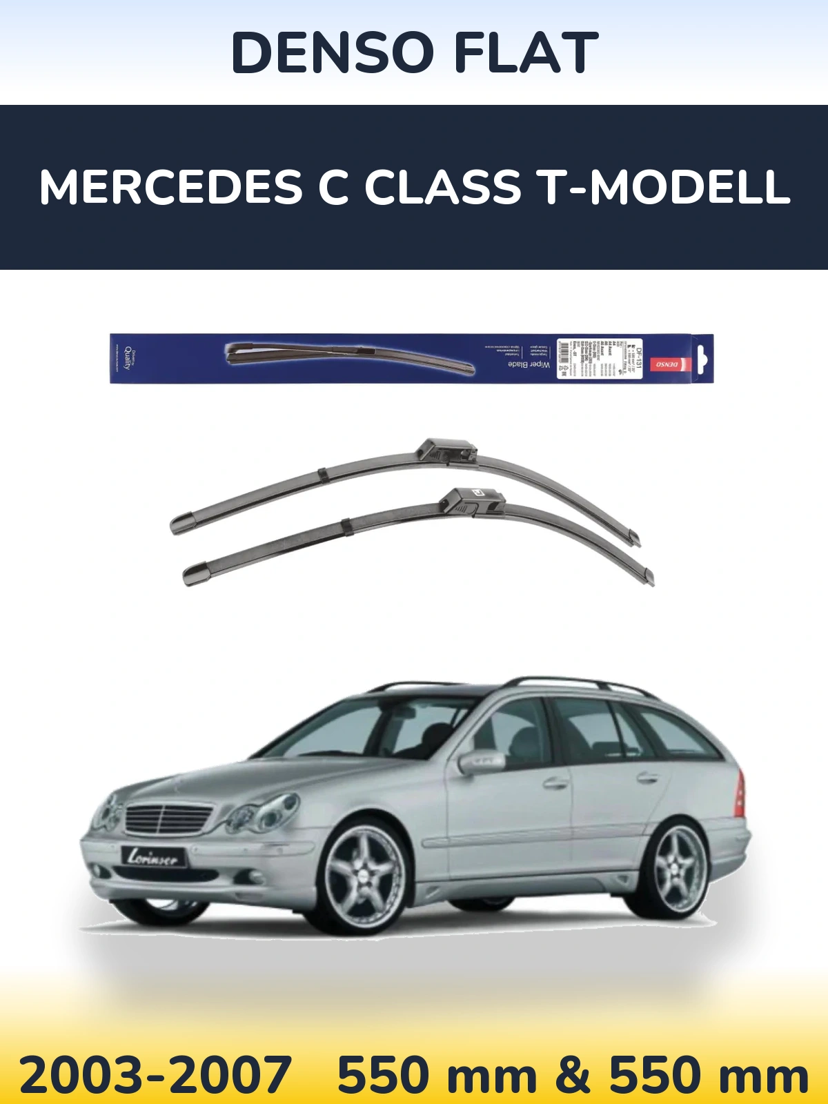 Front wiper blade set Denso Flat 550 & 550 mm for Mercedes C Class T-Modelisl 2003-2007