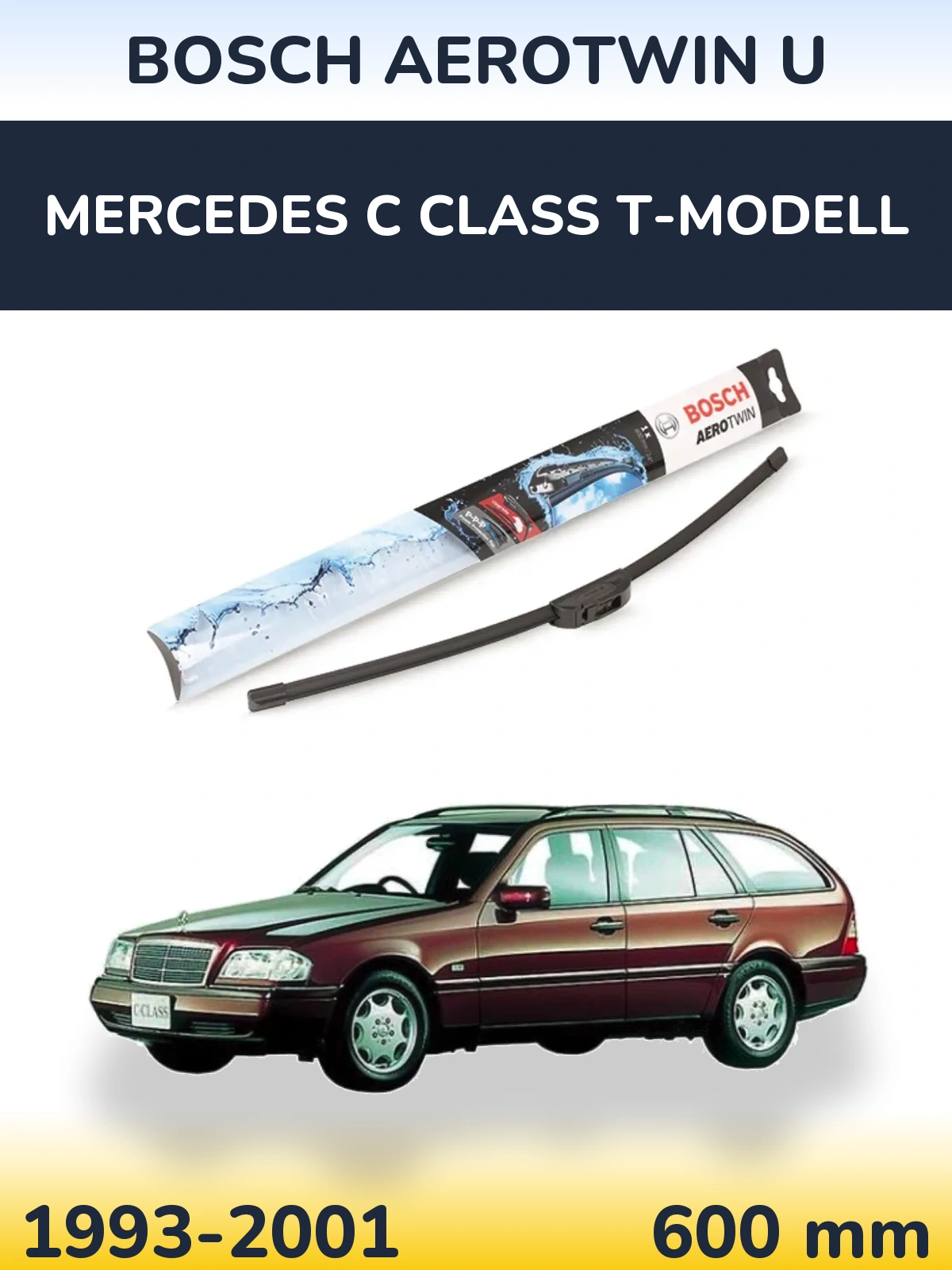Front wiper blade BOSCH AeroTwin U 600 mm for Mercedes C Class T-Modelisl 1993-2001