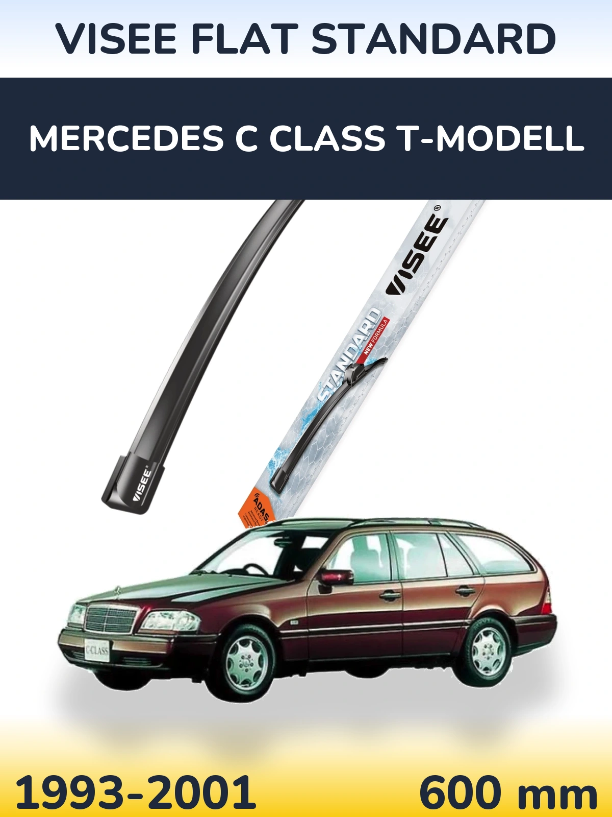 Front wiper blade VISEE FLAT STANDARD 600 mm for Mercedes C Class T-Modelisl 1993-2001