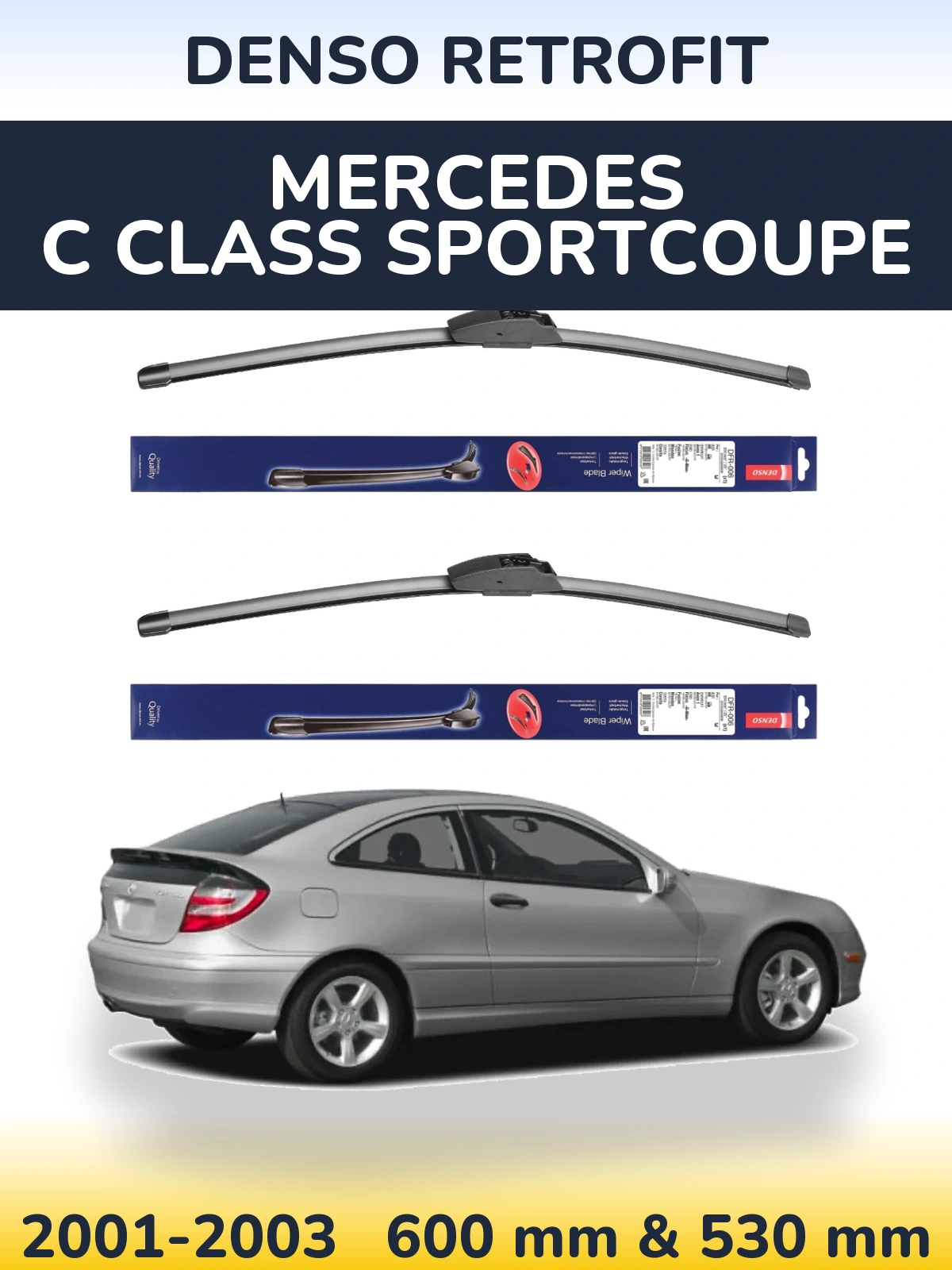 Front wiper blade set Denso Retrofit 600 & 530 mm for Mercedes C Class Sportcoupe 2001-2003