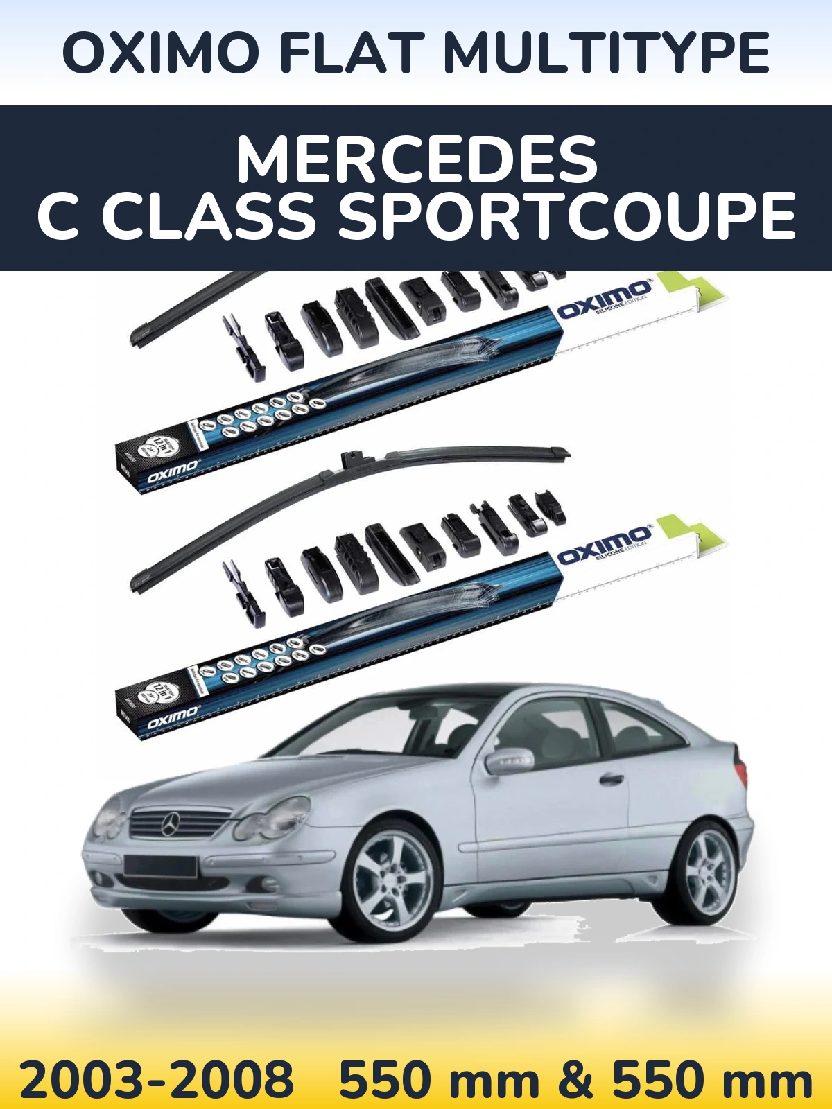 Front wiper blade set Oximo Flat MultiTypee 550 & 550 mm for Mercedes C Class Sportcoupe 2003-2008