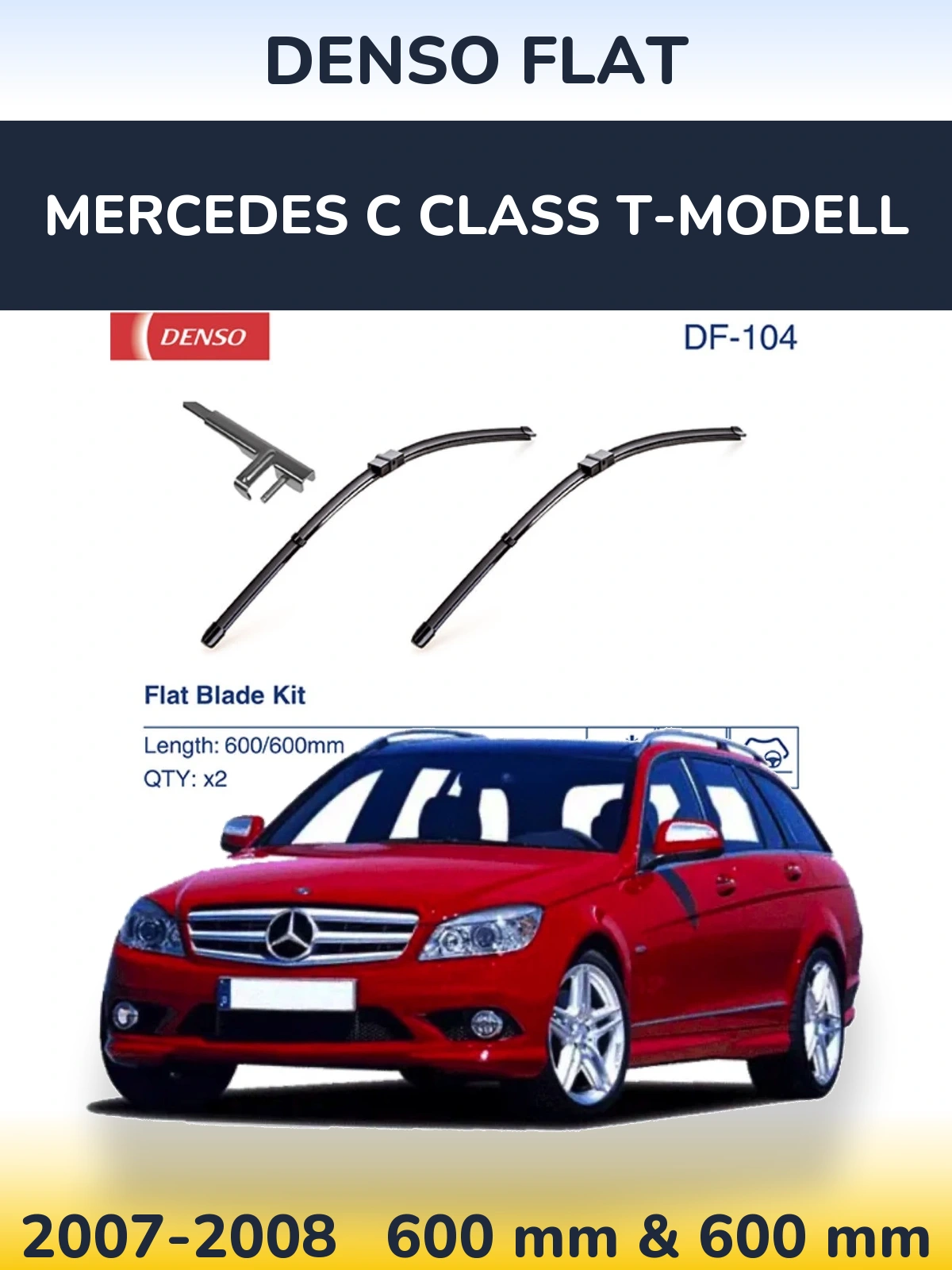 Front wiper blade set Denso Flat 600 & 600 mm for Mercedes C Class T-Modelisl 2007-2008