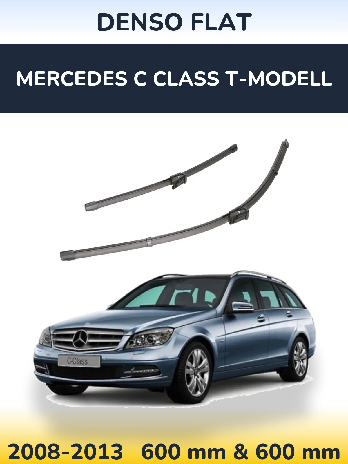 Front wiper blade set Denso Flat 600 & 600 mm for Mercedes C Class T-Modelisl 2008-2013