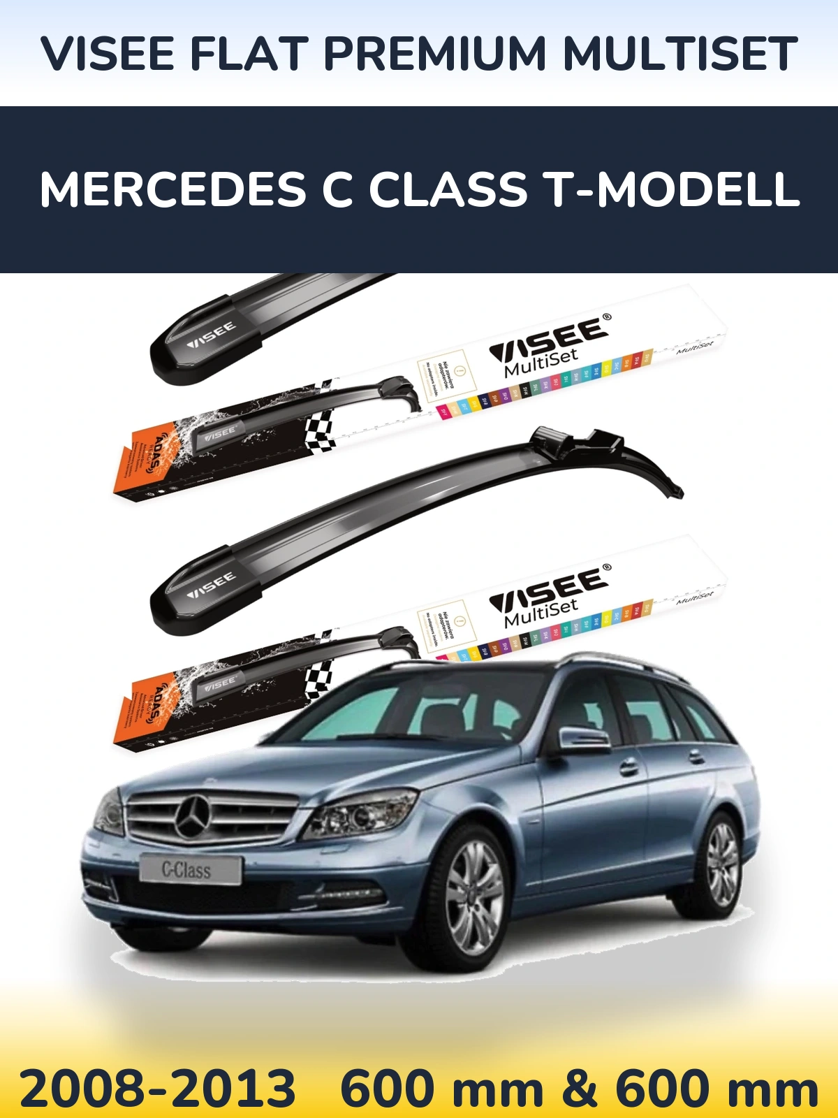 Front wiper blade set VISEE FLAT PREMIUM MultiSet 600 & 600 mm for Mercedes C Class T-Modelisl 2008-2013