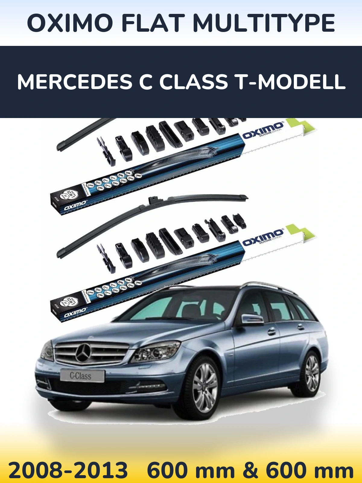 Front wiper blade set Oximo Flat MultiTypee 600 & 600 mm for Mercedes C Class T-Modell 2008-2013