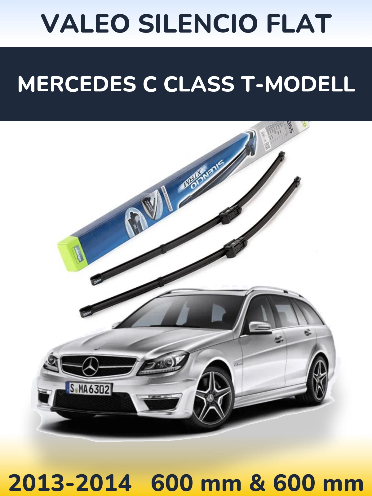 Front wiper blade set Valeo Silencio Flat 600 & 600 mm for Mercedes C Class T-Modelisl 2013-2014