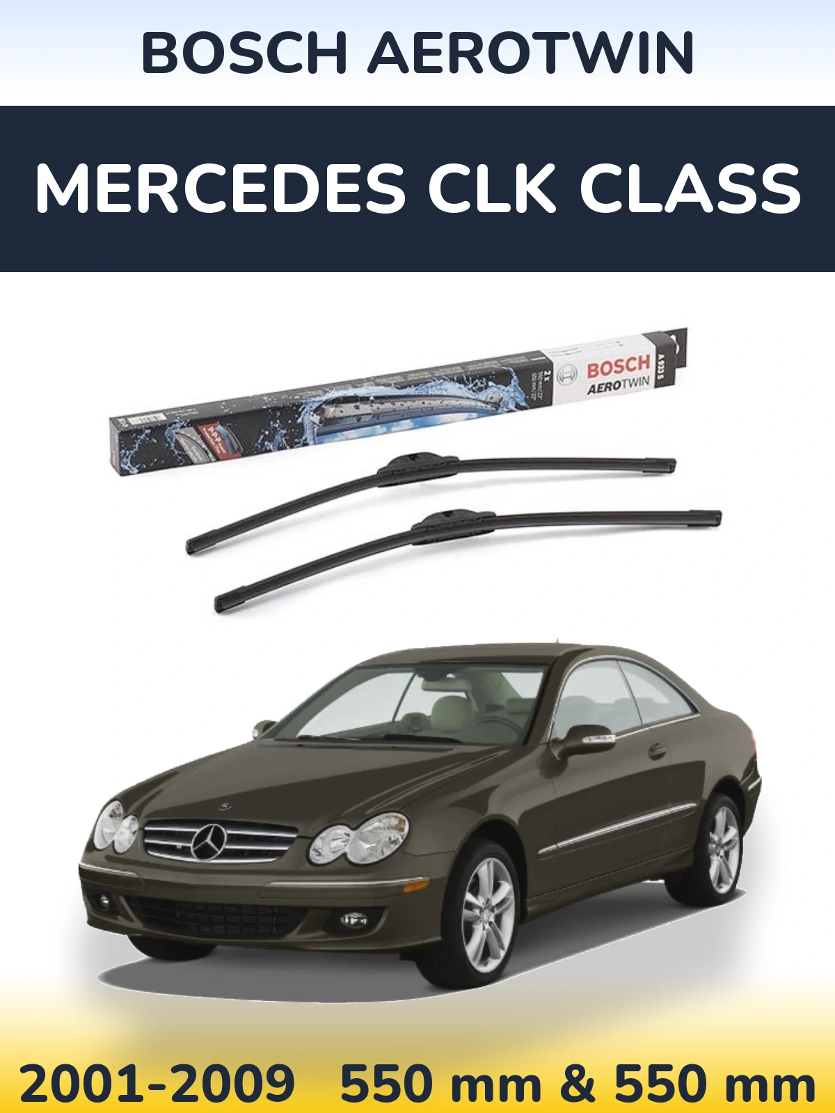 Комплект передних дворников BOSCH AeroTwin 550 & 550 мм для Mercedes CLK Class 2001-2009