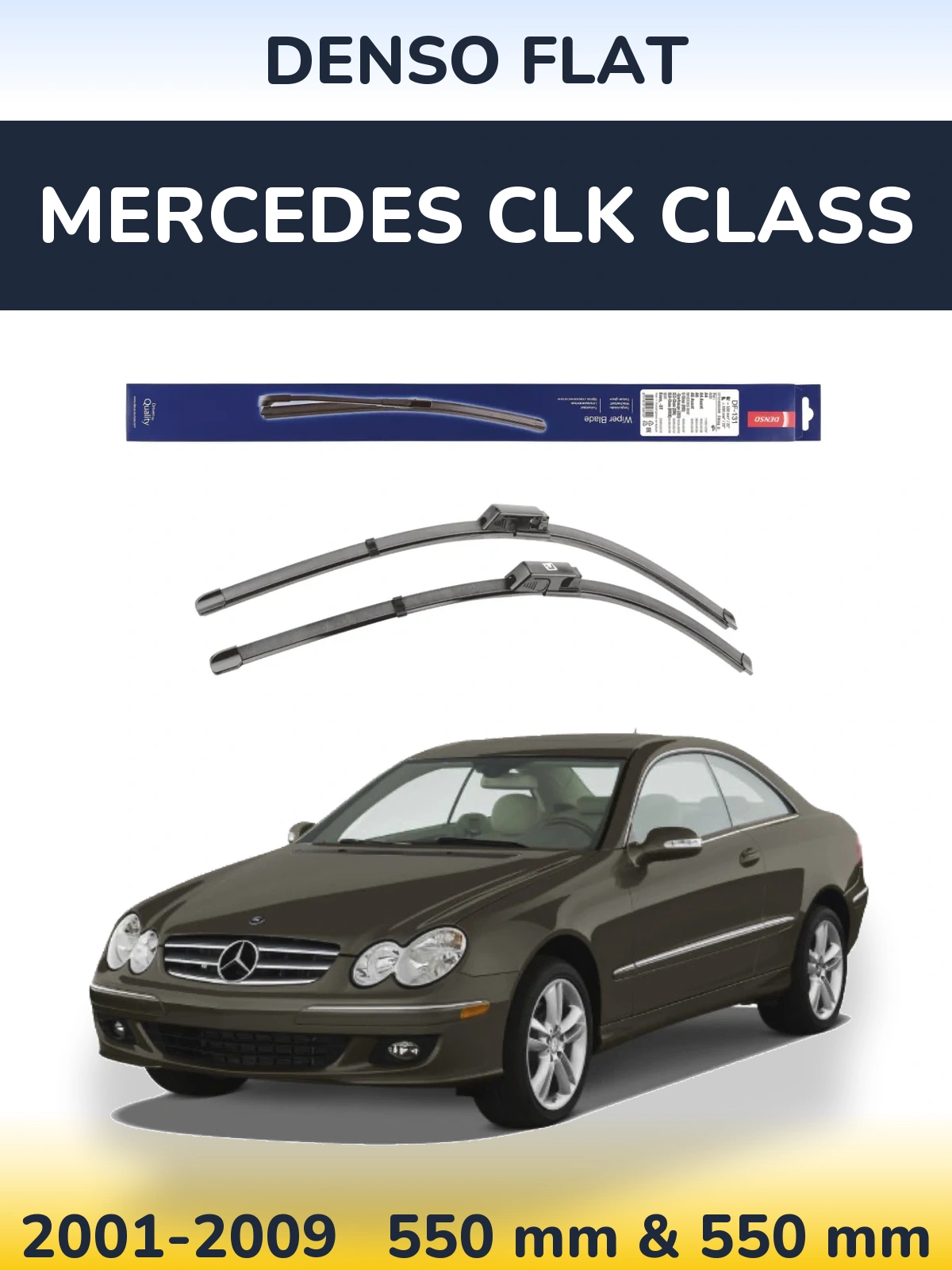Front wiper blade set Denso Flat 550 & 550 mm for Mercedes CLK Class 2001-2009