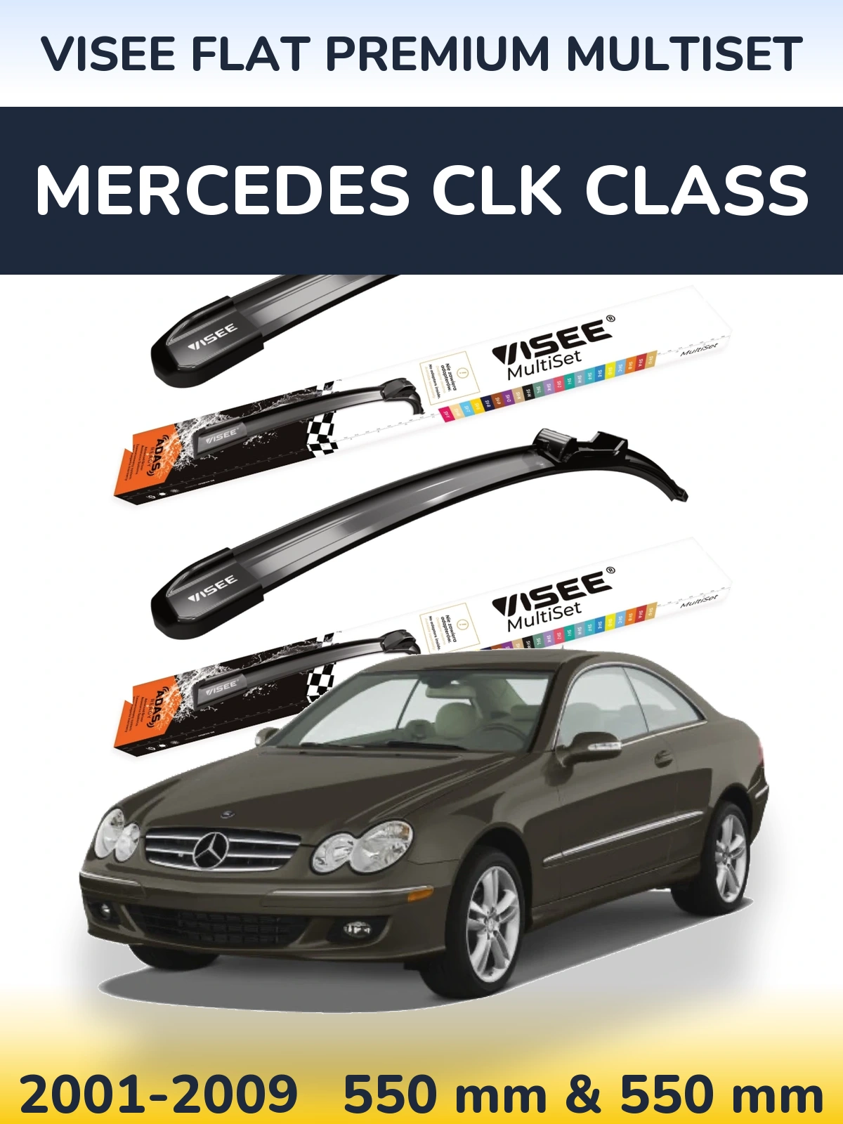 Комплект передніх щіток VISEE FLAT PREMIUM MultiSet 550 & 550 мм для Mercedes CLK Class 2001-2009