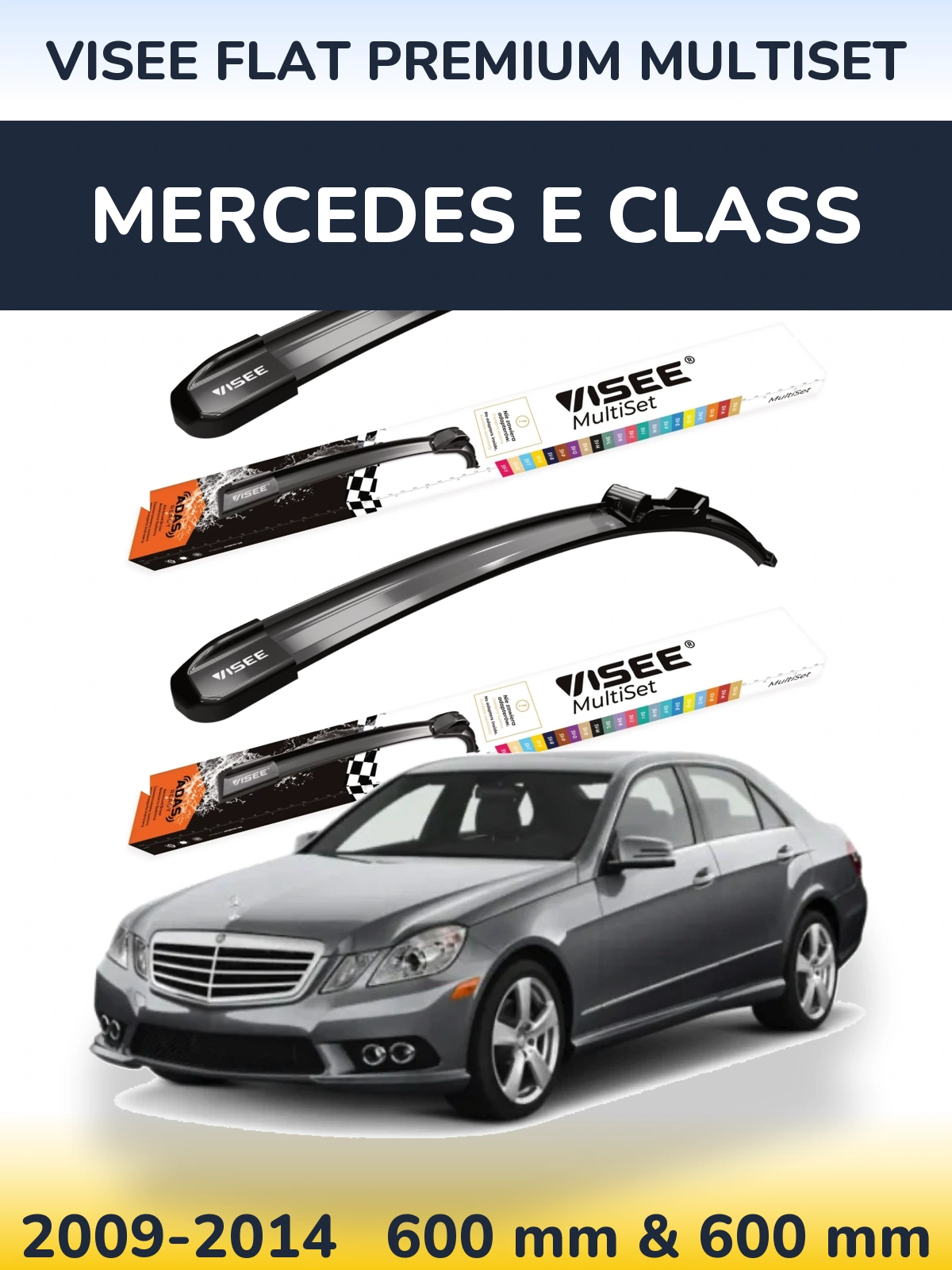Комплект передних дворников VISEE FLAT PREMIUM MultiSet 600 & 600 мм для Mercedes E Class 2009-2014