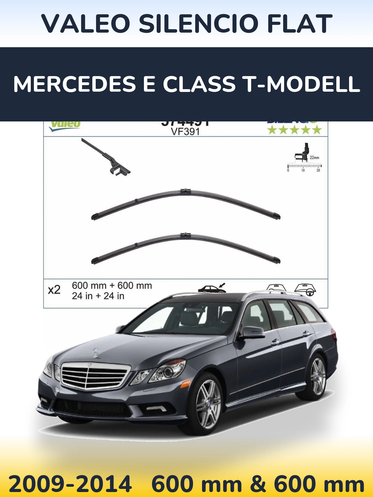 Комплект передних дворников Valeo Silencio Flat 600 & 600 мм для Mercedes E Class T-Модельl 2009-2014