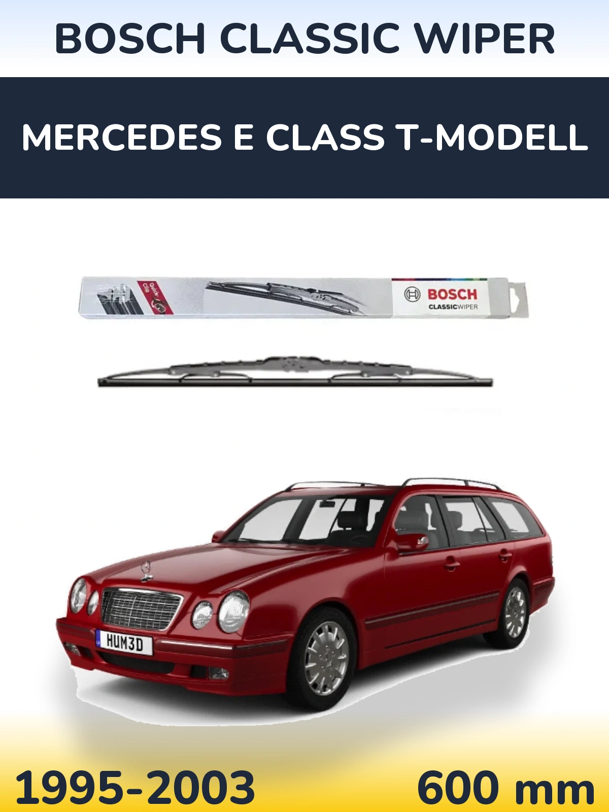 Front wiper blade BOSCH Classic Wiper 600 mm for Mercedes E Class T-Modelisl 1995-2003