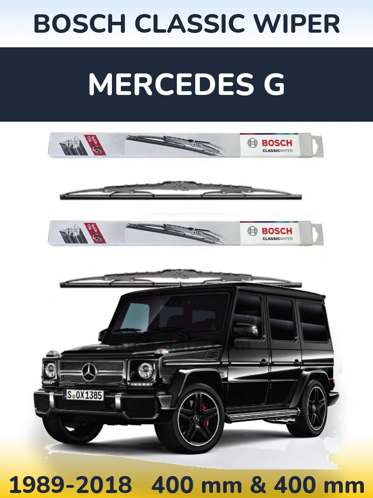 Front wiper blade set BOSCH Classic Wiper 400 & 400 mm for Mercedes G 1989-2018