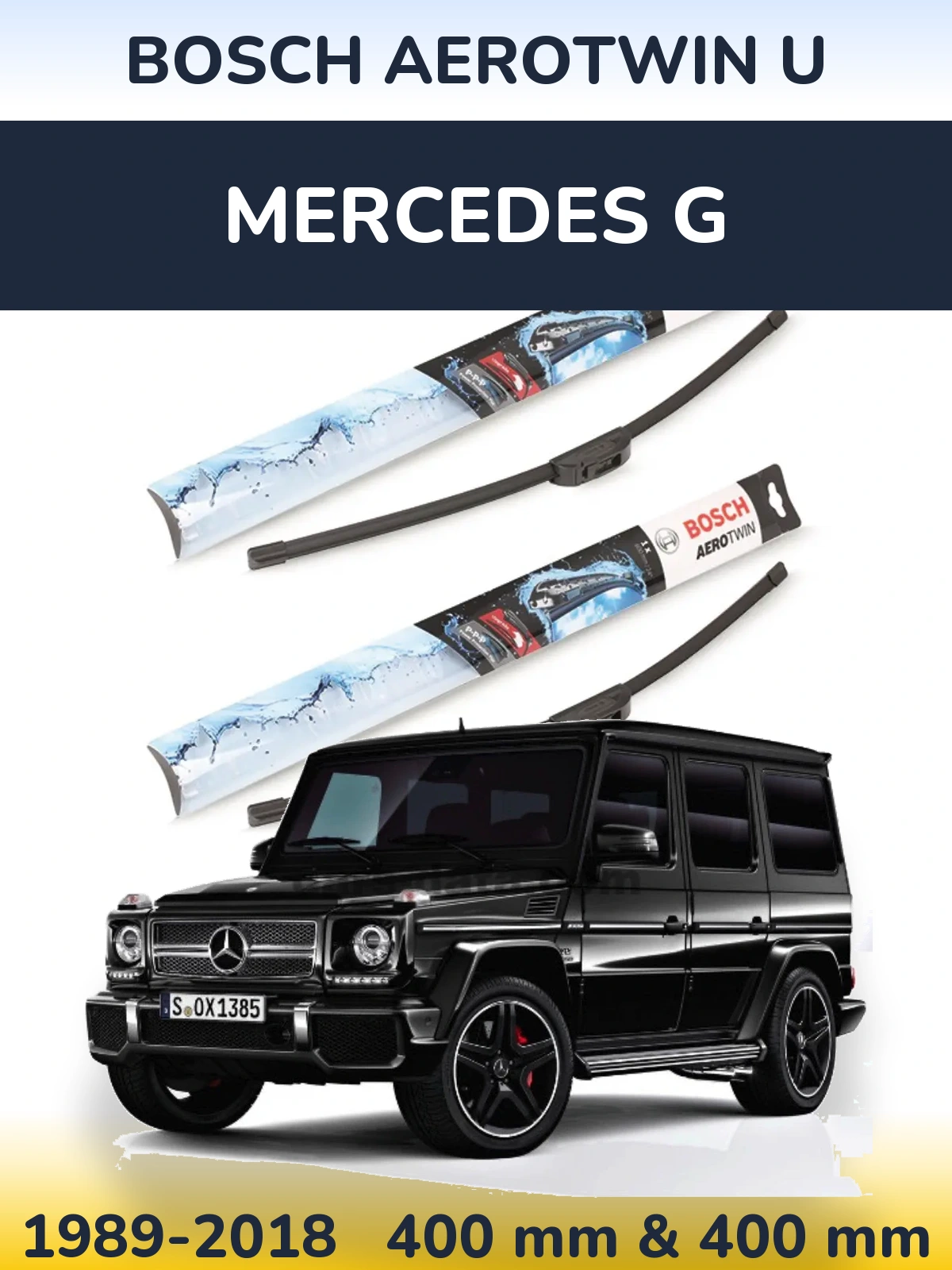 Front wiper blade set BOSCH AeroTwin U 400 & 400 mm for Mercedes G 1989-2018