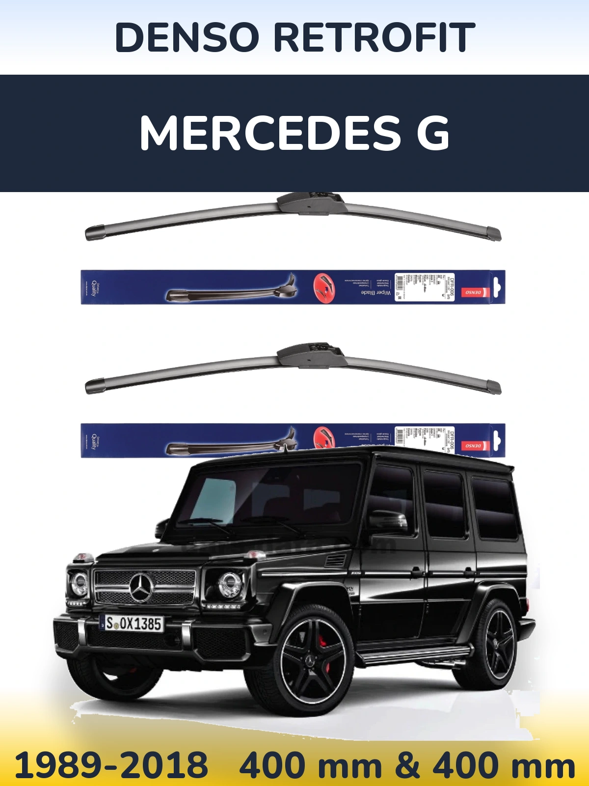 Front wiper blade set Denso Retrofit 400 & 400 mm for Mercedes G 1989-2018