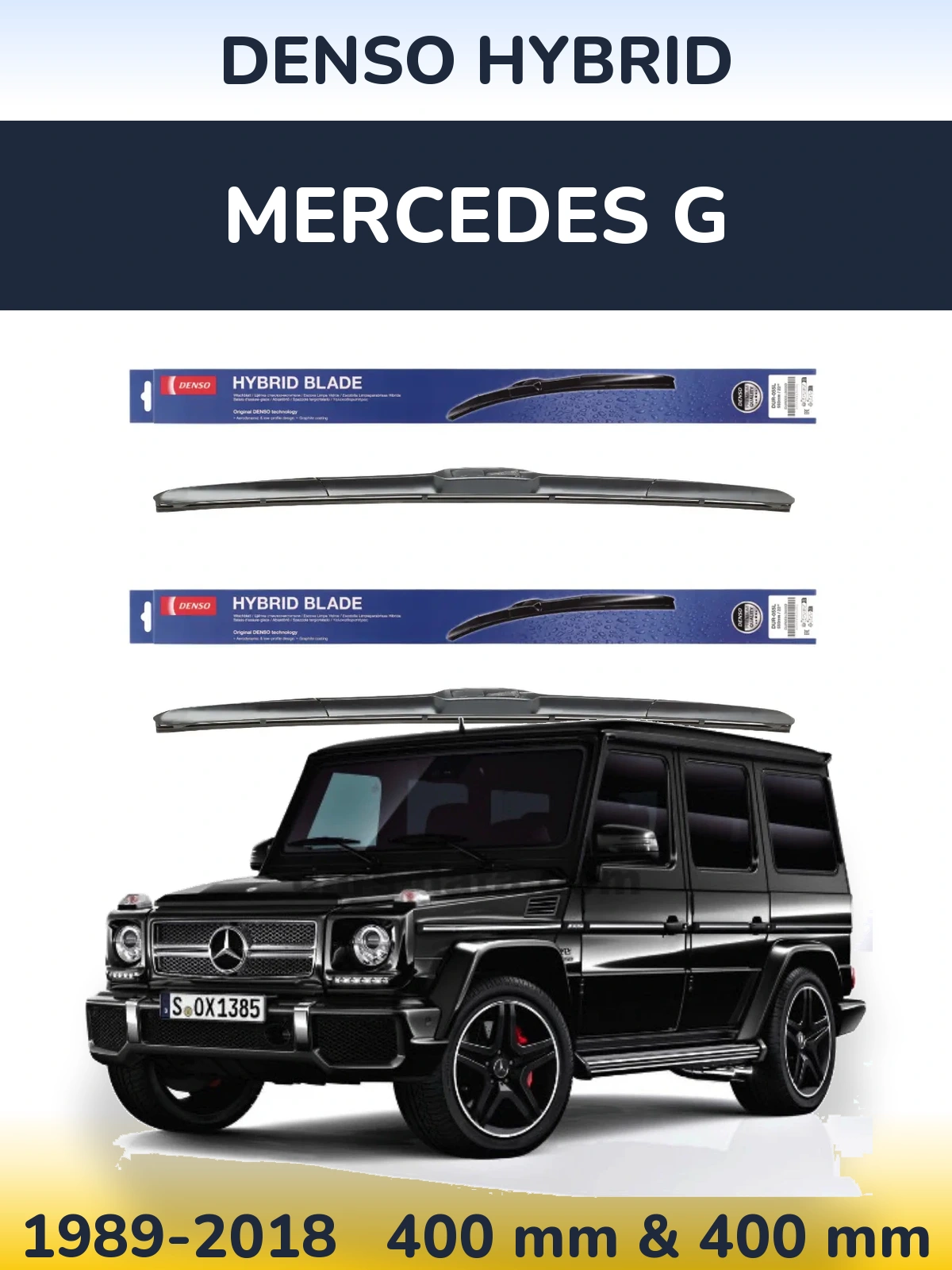 Front wiper blade set Denso Hybrid 400 & 400 mm for Mercedes G 1989-2018