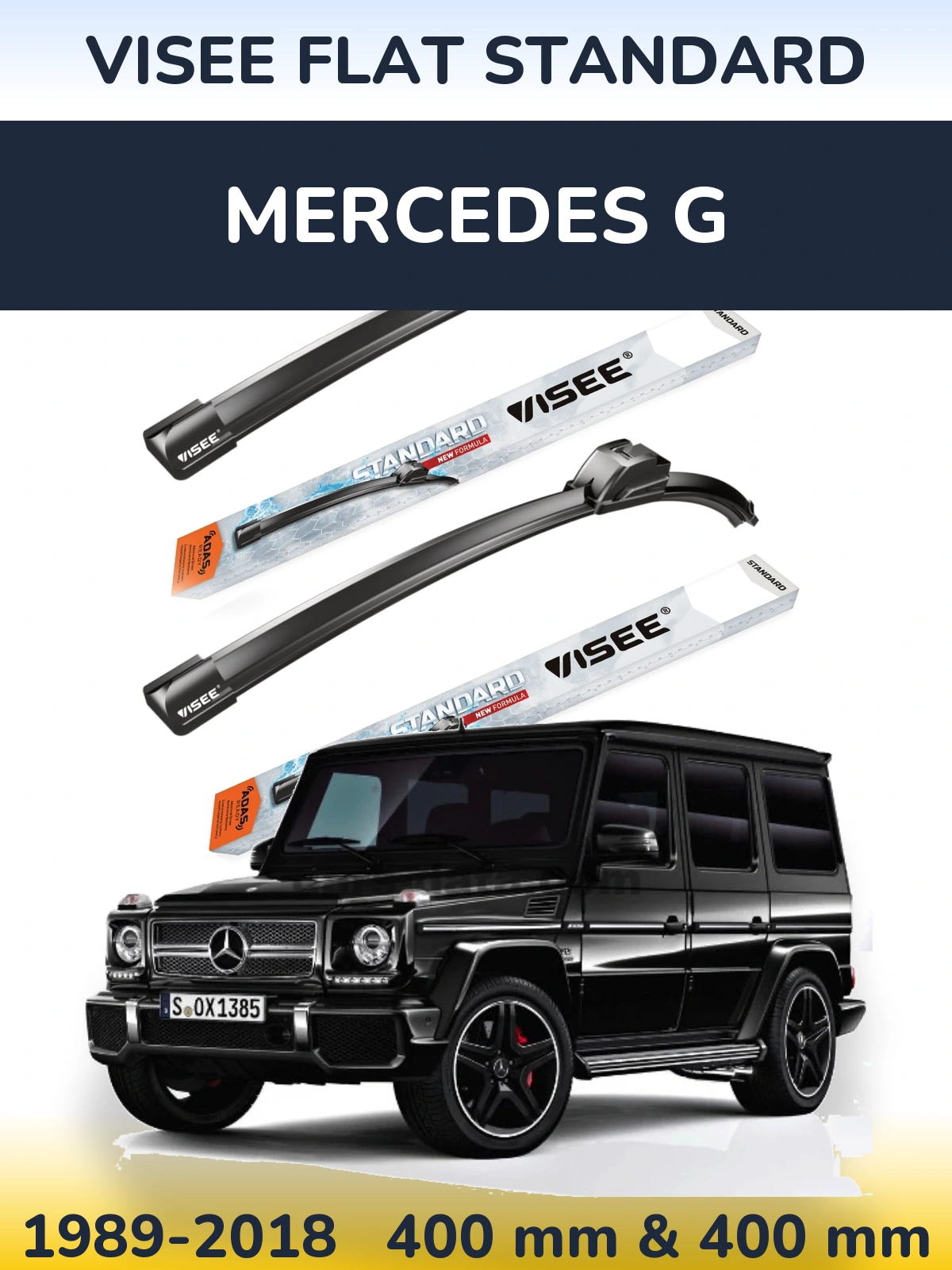 Front wiper blade set VISEE FLAT STANDARD 400 & 400 mm for Mercedes G 1989-2018