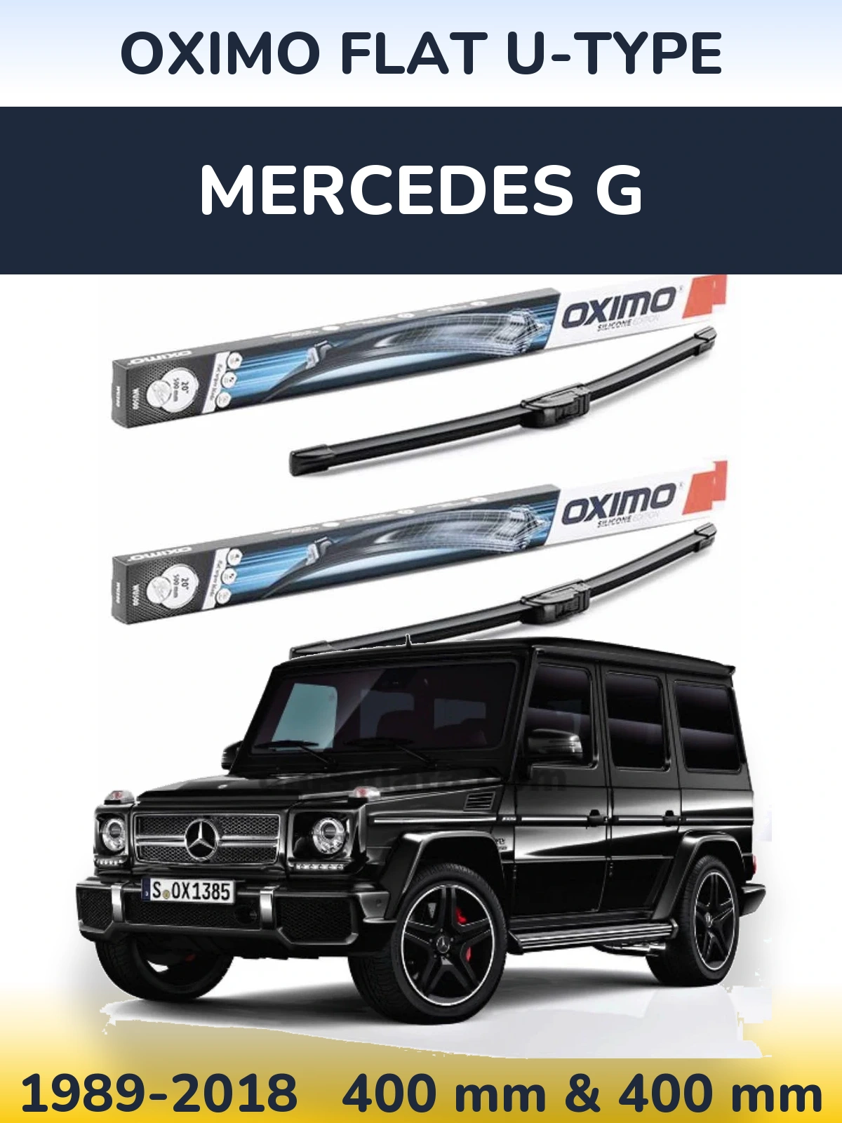 Front wiper blade set Oximo Flat U-type 400 & 400 mm for Mercedes G 1989-2018
