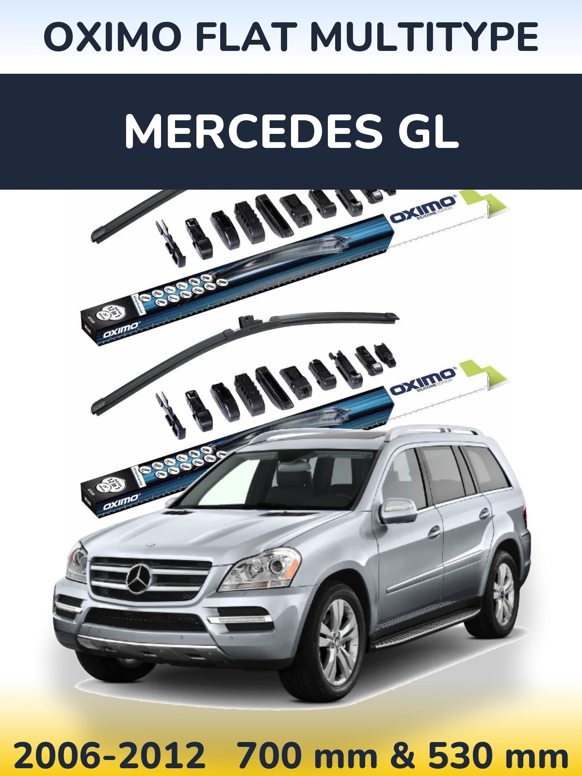 Front wiper blade set Oximo Flat MultiTypee 700 & 530 mm for Mercedes GL 2006-2012