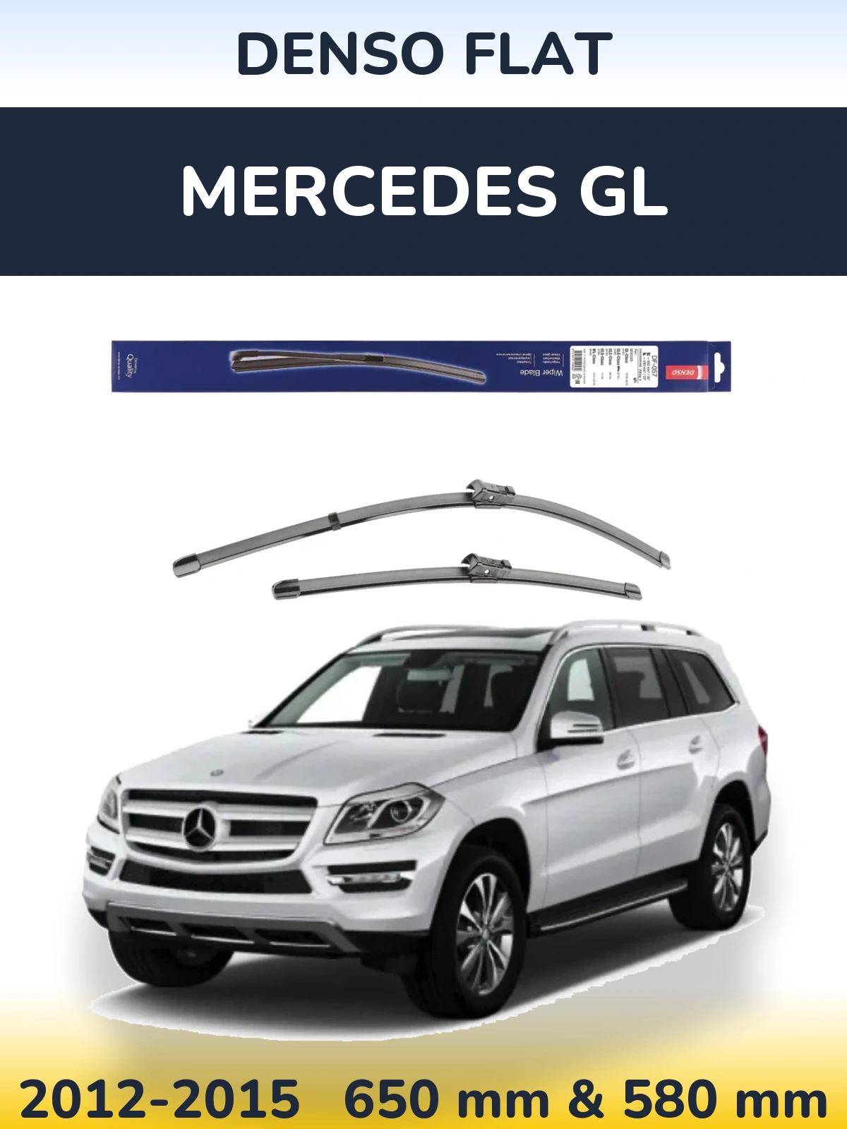 Front wiper blade set Denso Flat 650 & 580 mm for Mercedes GL 2012-2015