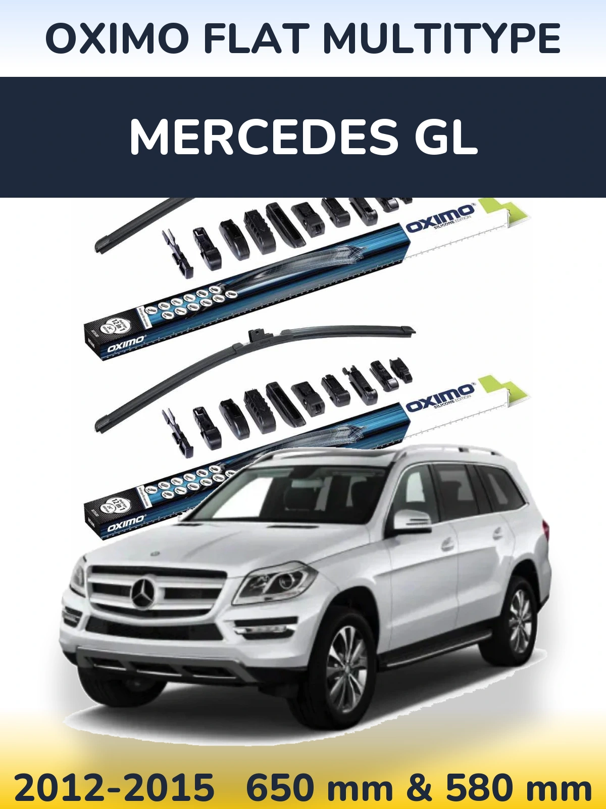 Front wiper blade set Oximo Flat MultiTypee 650 & 580 mm for Mercedes GL 2012-2015