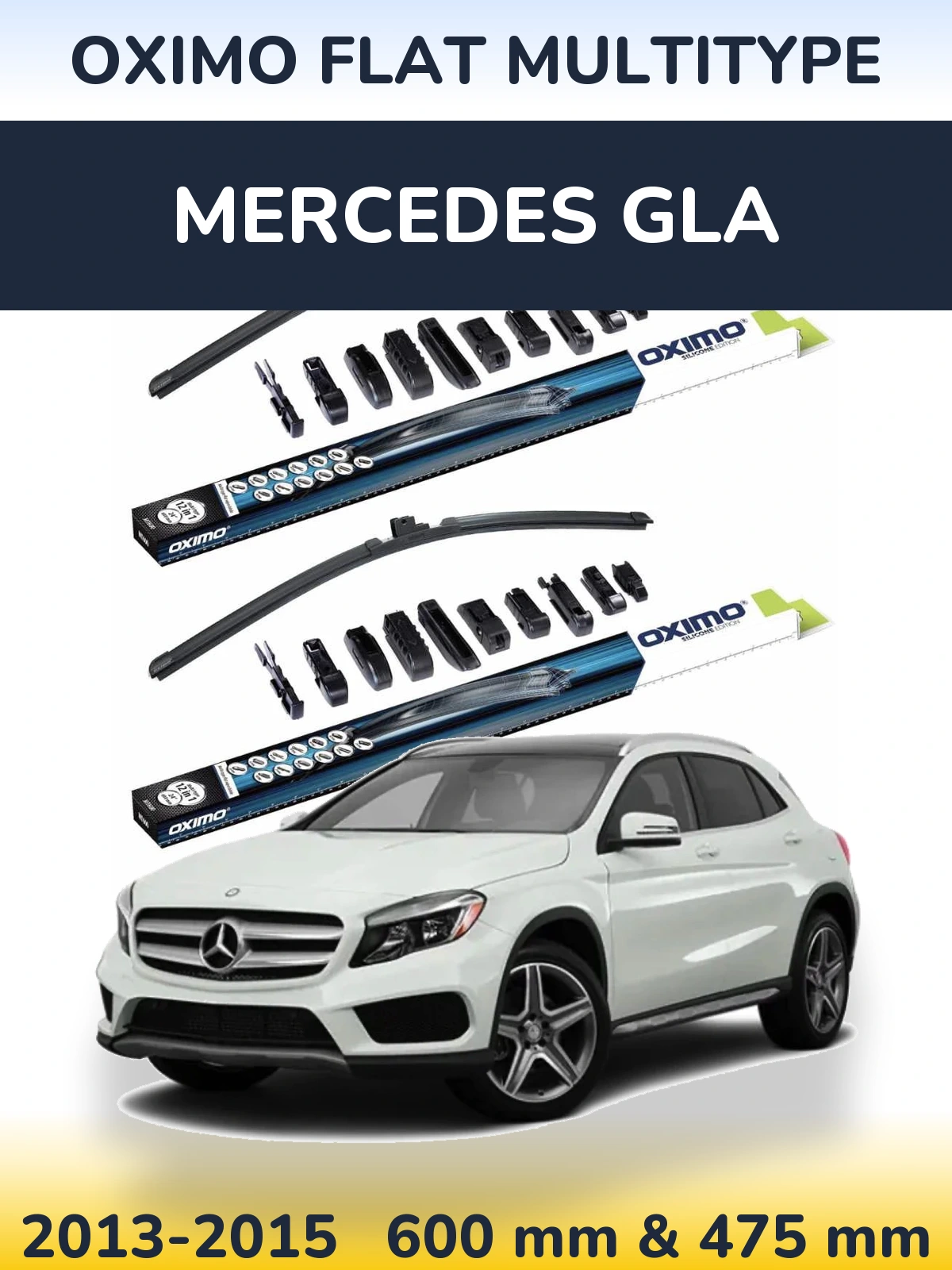 Front wiper blade set Oximo Flat MultiTipse 600 & 475 mm for Mercedes GLA 2013-2015