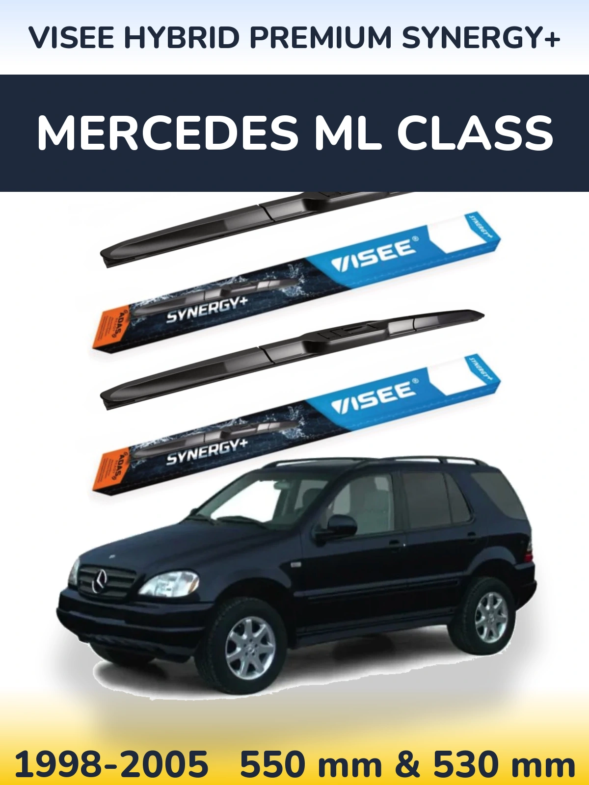 Front wiper blade set VISEE HYBRID PREMIUM SYNERGY+ 550 & 530 mm for Mercedes ML Class 1998-2005