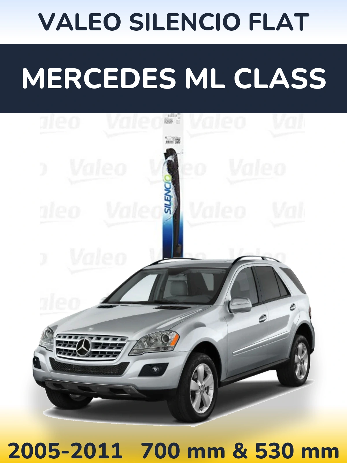 Front wiper blade set Valeo Silencio Flat 700 & 530 mm for Mercedes ML Class 2005-2011