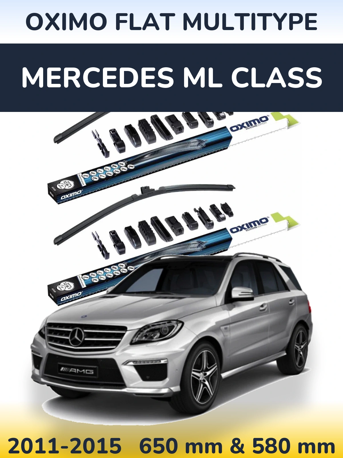 Front wiper blade set Oximo Flat MultiTipse 650 & 580 mm for Mercedes ML Class 2011-2015