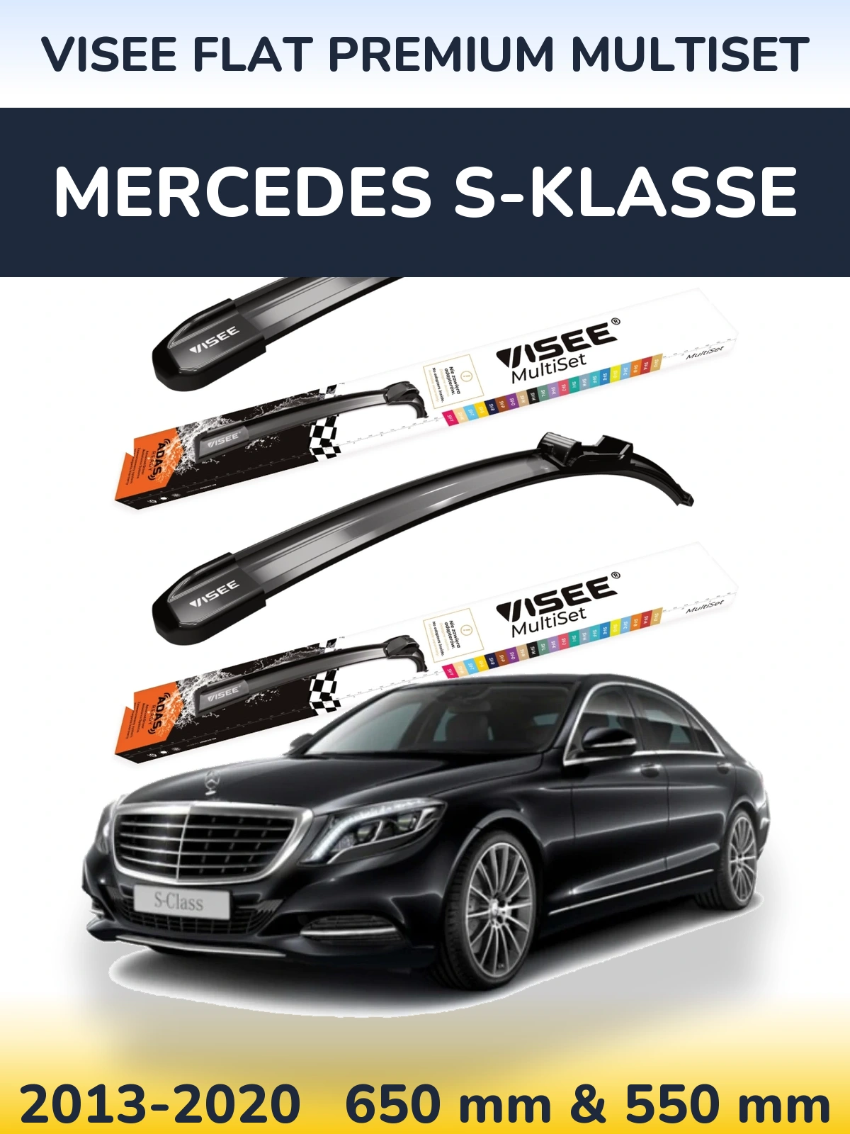 Front wiper blade set VISEE FLAT PREMIUM MultiSet 650 & 550 mm for Mercedes S-Klasse 2013-2020