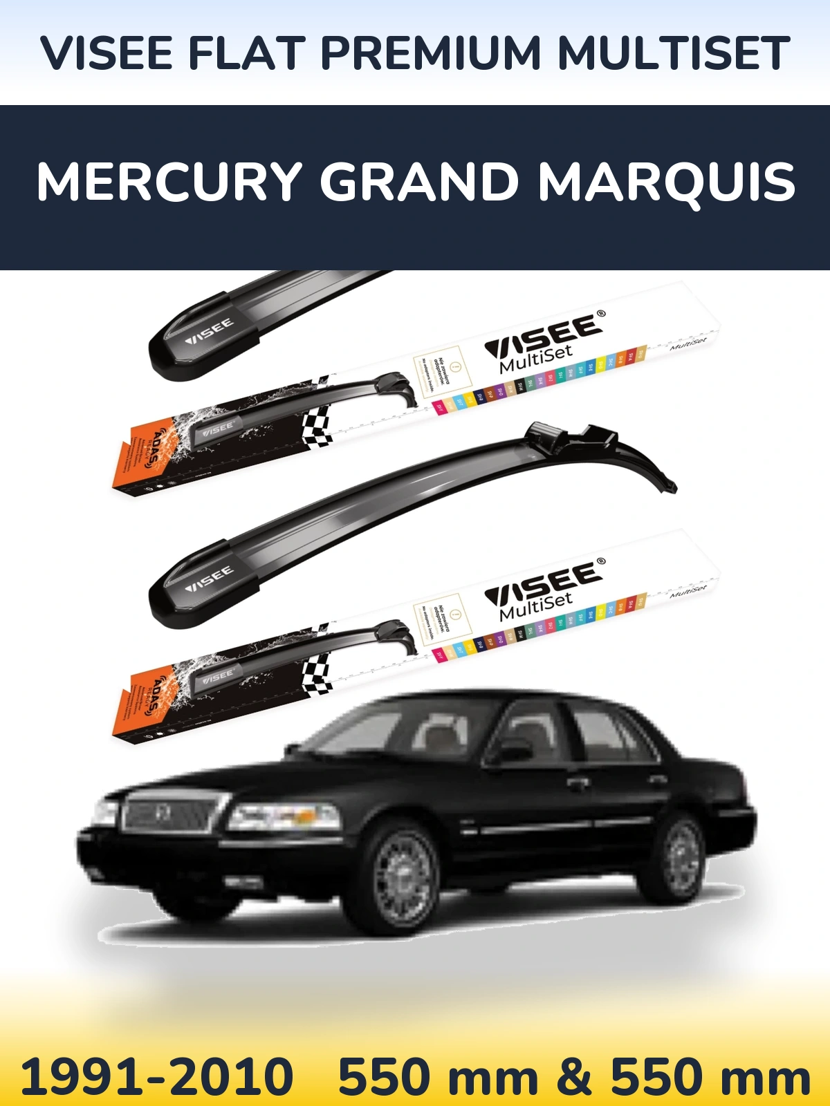 Front wiper blade set VISEE FLAT PREMIUM MultiSet 550 & 550 mm for Mercury Grand Marquis 1991-2010